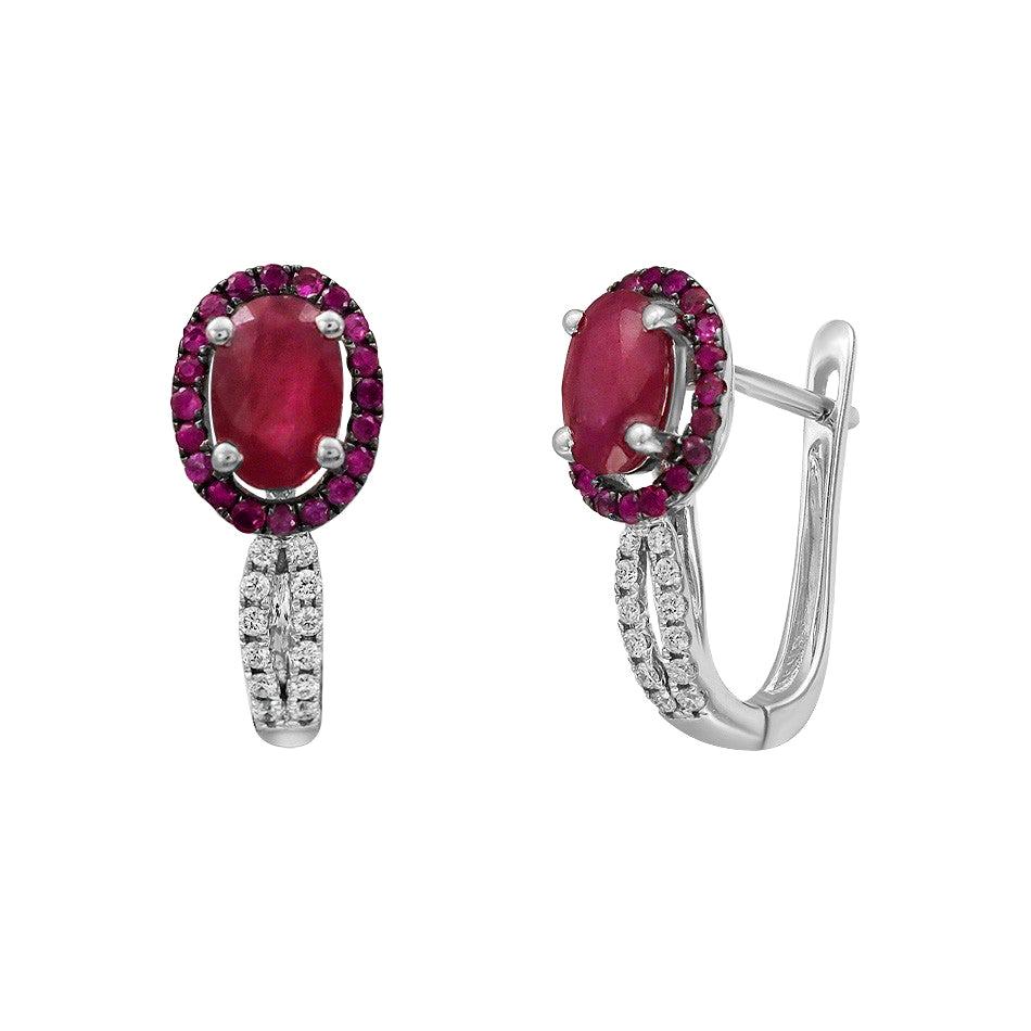 Impressive Ruby Diamond White Gold Earrings For Sale