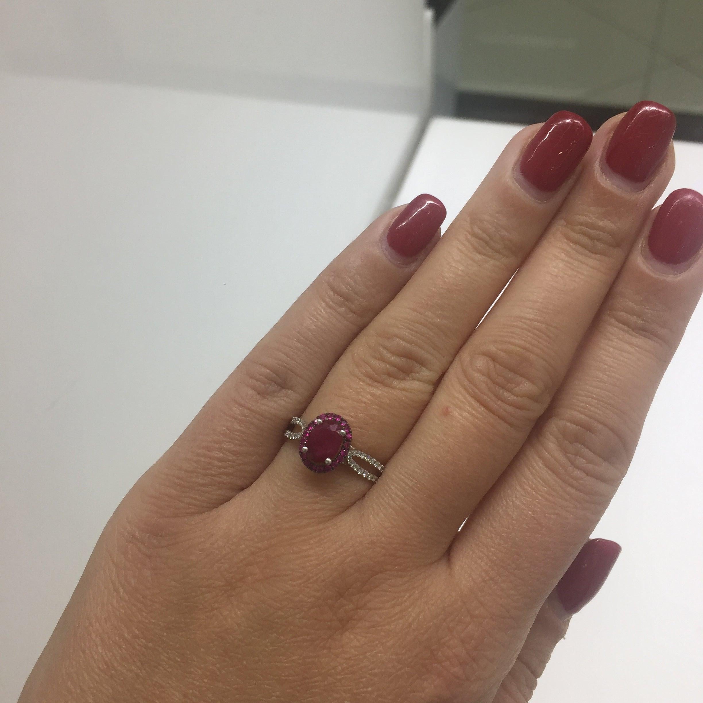 For Sale:  Impressive Ruby Diamond White Gold Ring 6