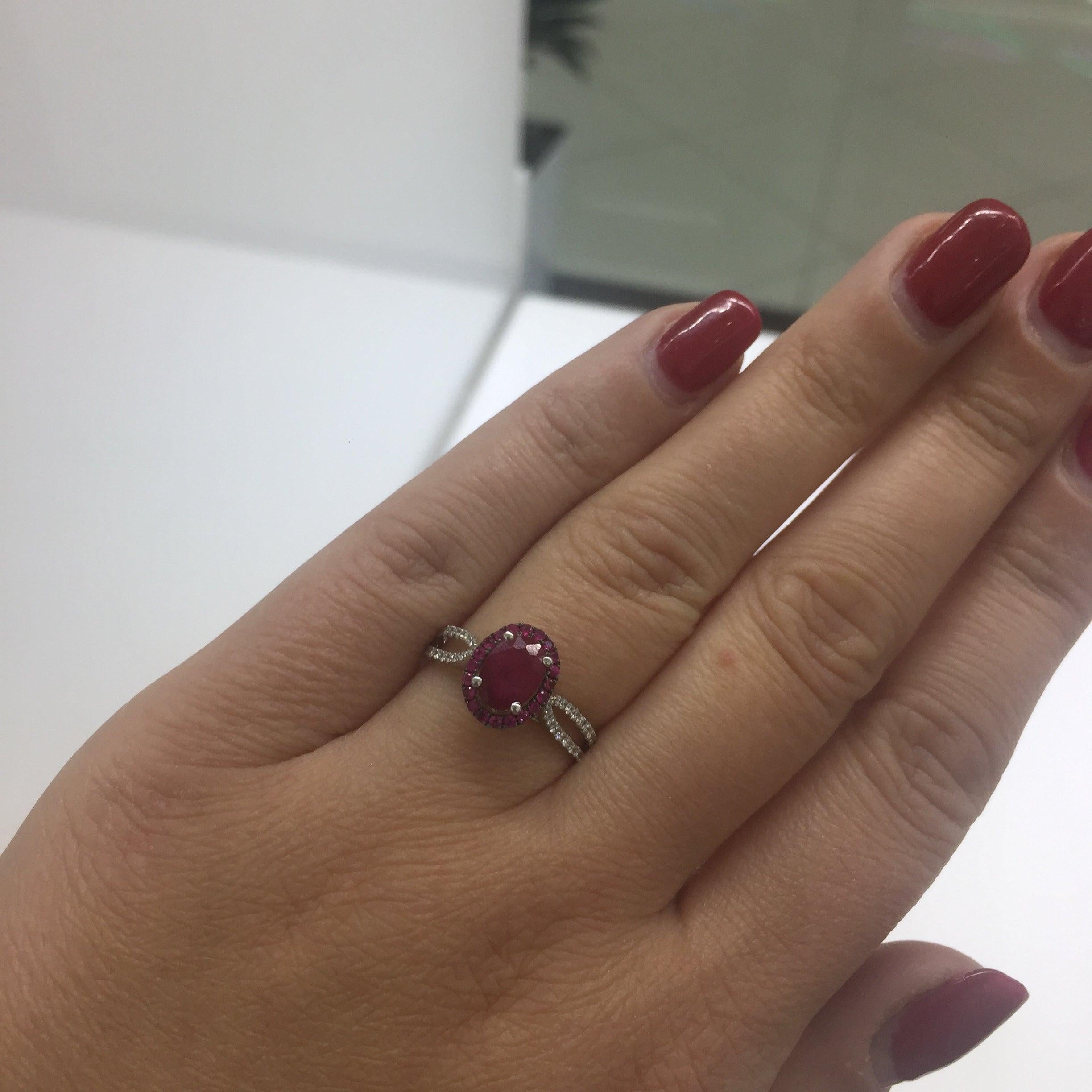 For Sale:  Impressive Ruby Diamond White Gold Ring 8