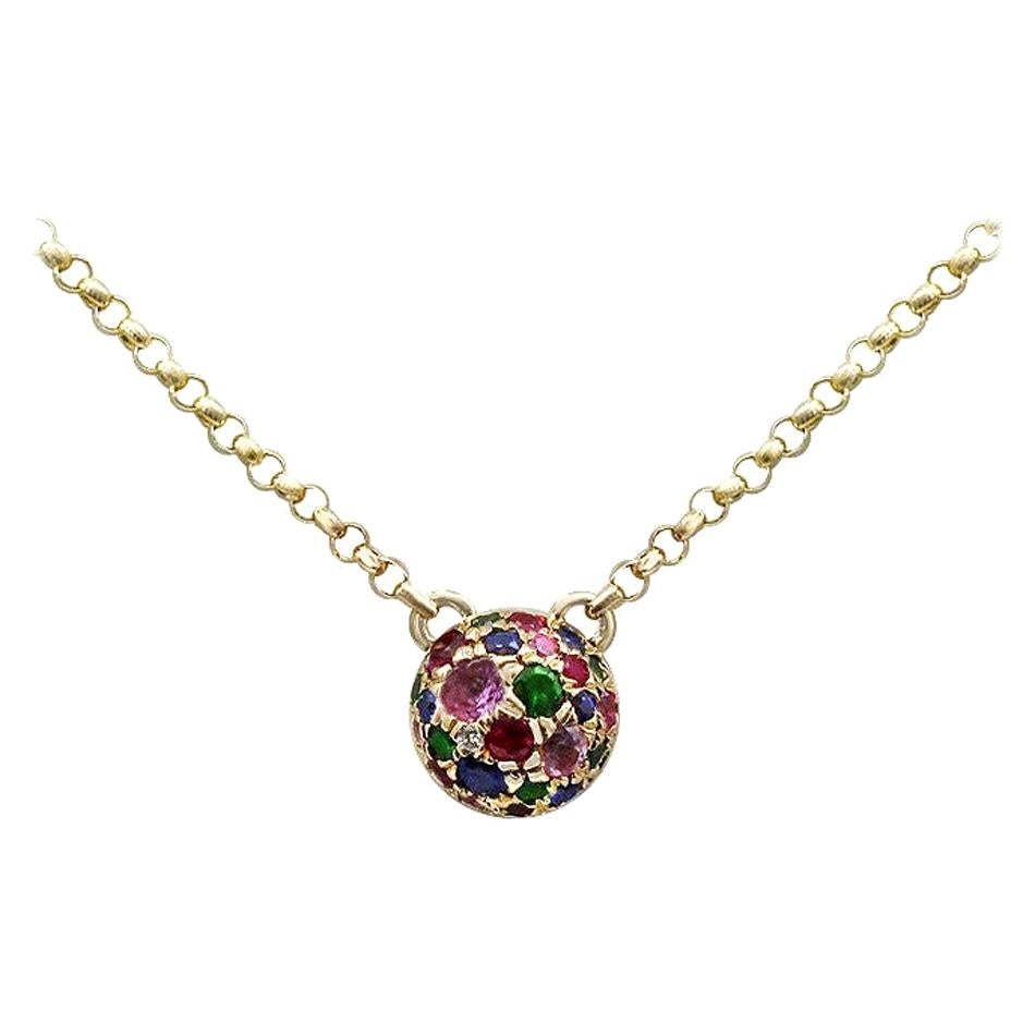 Impresionante Rubí Zafiro Rosa Diamante Tsavorita Collar de Oro Amarillo