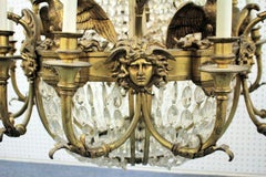 Impressive Russian Empire Style Bronze & Crystal Chandelier with Faces & Eagles