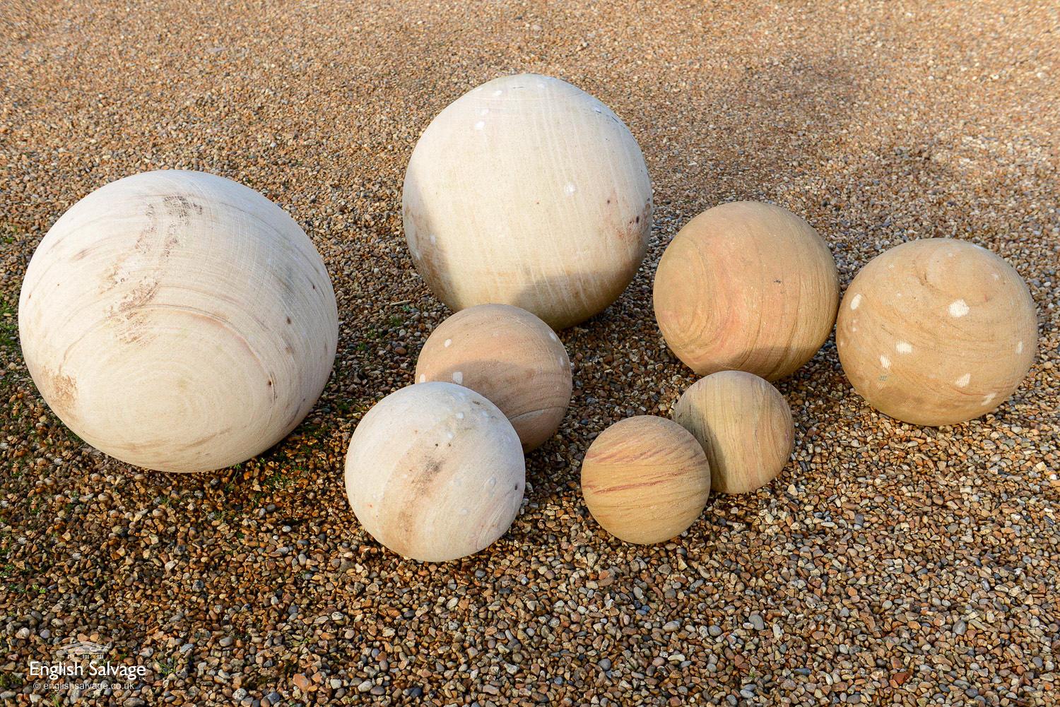 Attractive sandstone balls / spheres in two colors and varying sizes. We have received a new delivery which is due to be added here. The natural variations and markings of the stone mean that each ball is unique. They would look striking alone or in