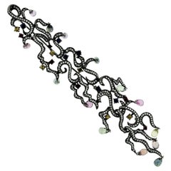 Impressive Sapphire Diamond Gold Briolette Drop Brooch