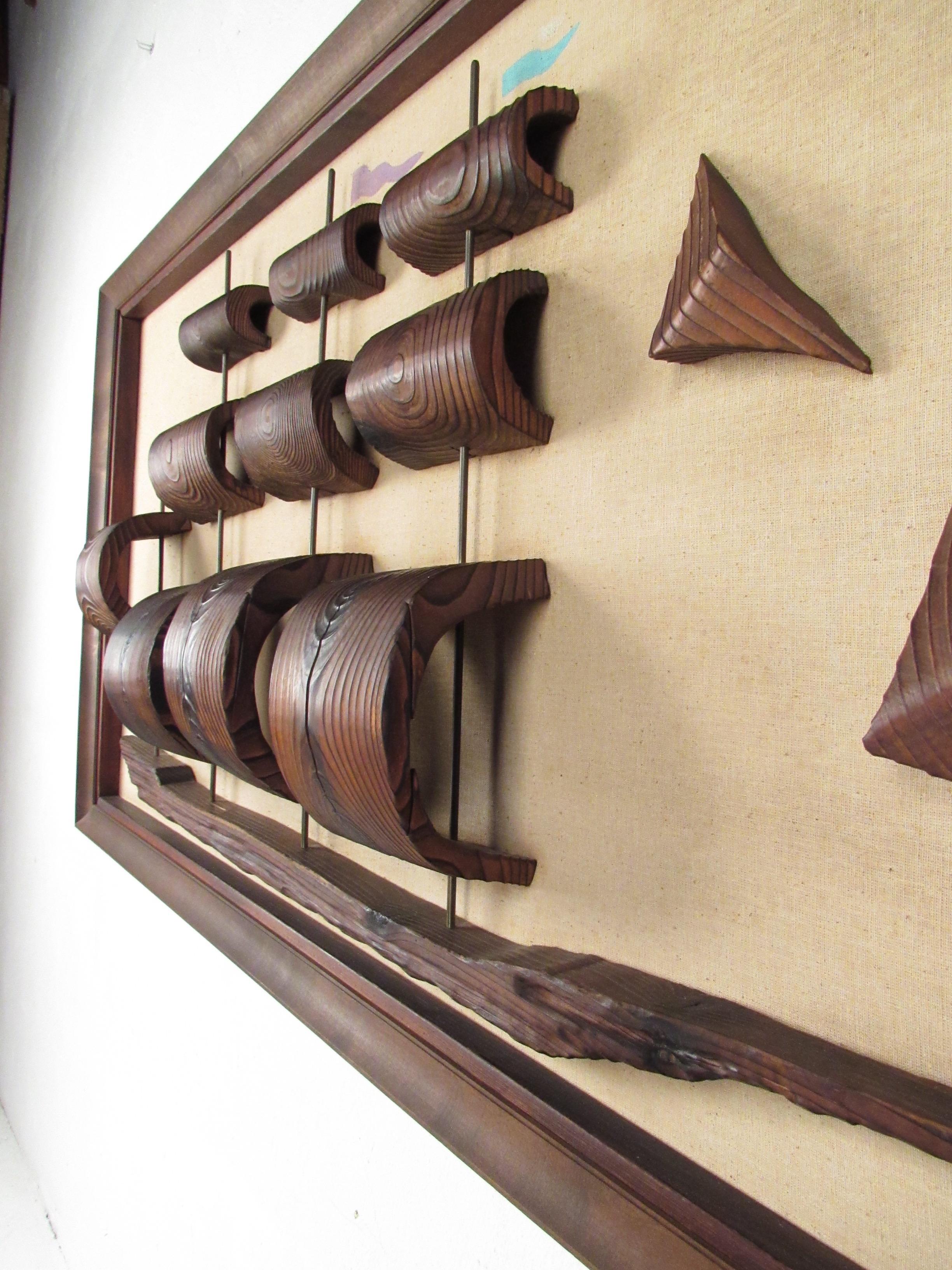 Impressionnante œuvre d'art murale sculpturale de bateau clipper en bois 8
