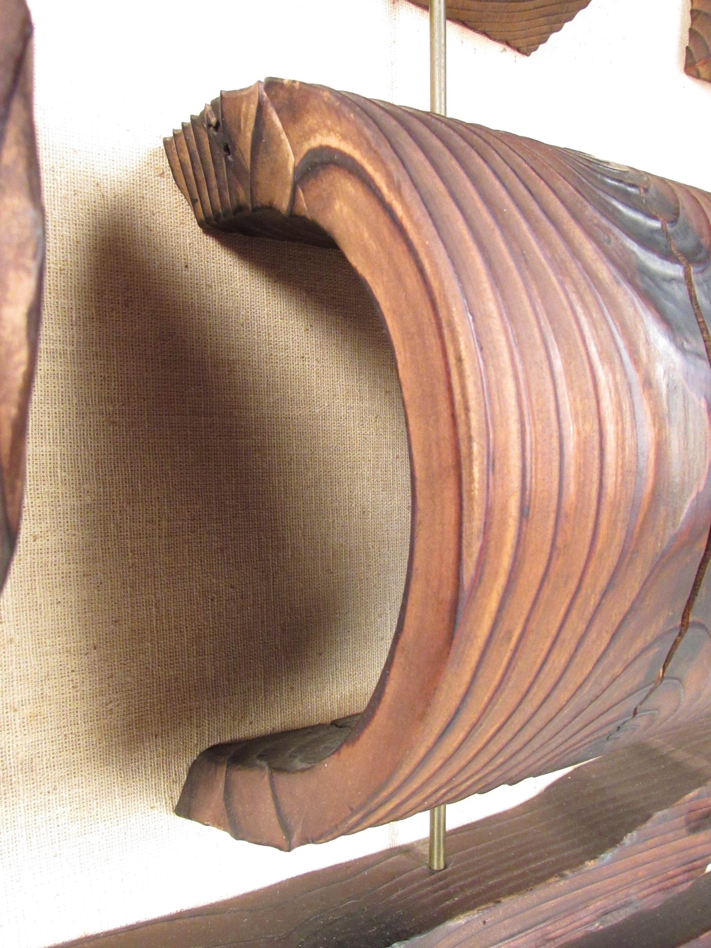 Impressionnante œuvre d'art murale sculpturale de bateau clipper en bois 2