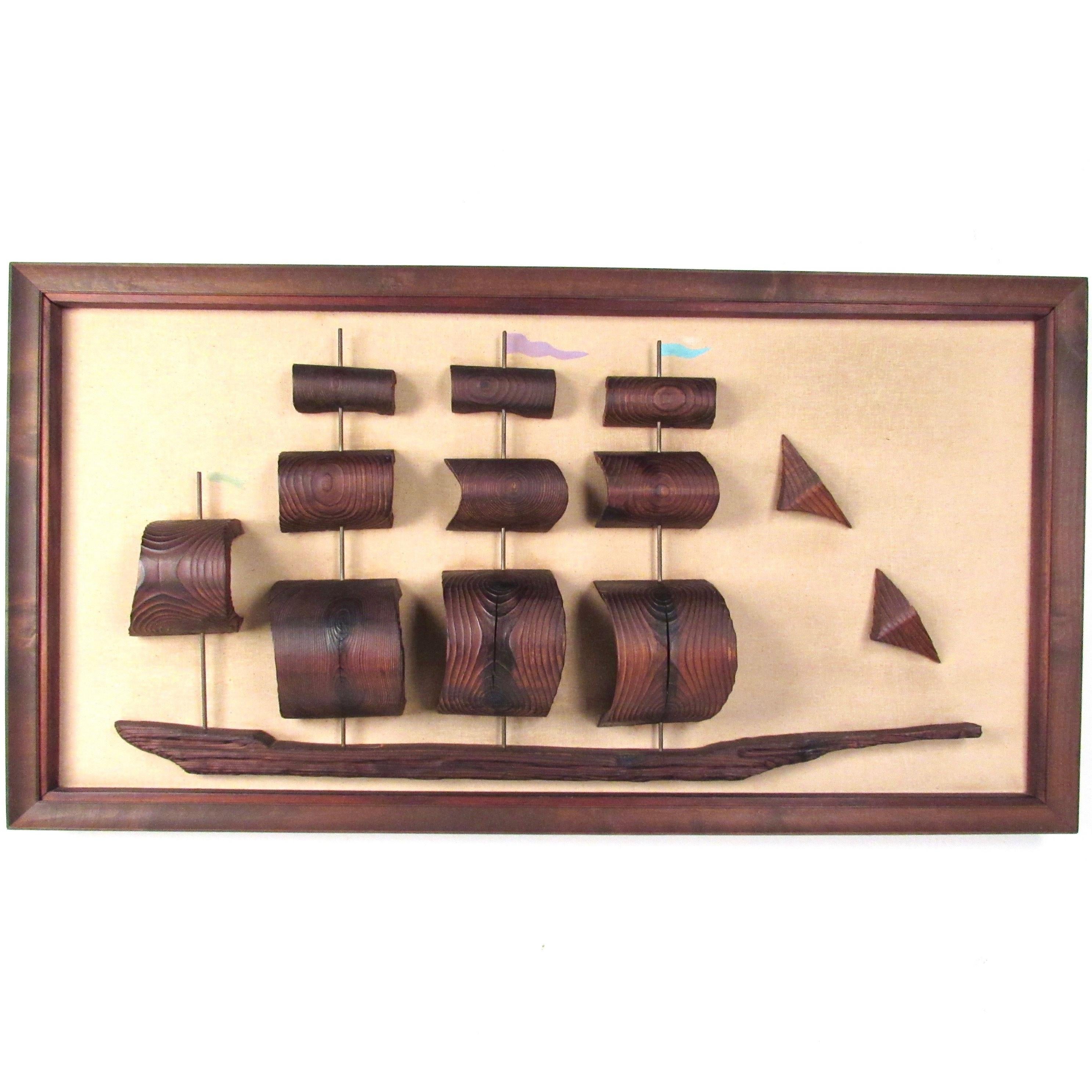 Impressive Sculptural Wood Clipper Ship Wall Art