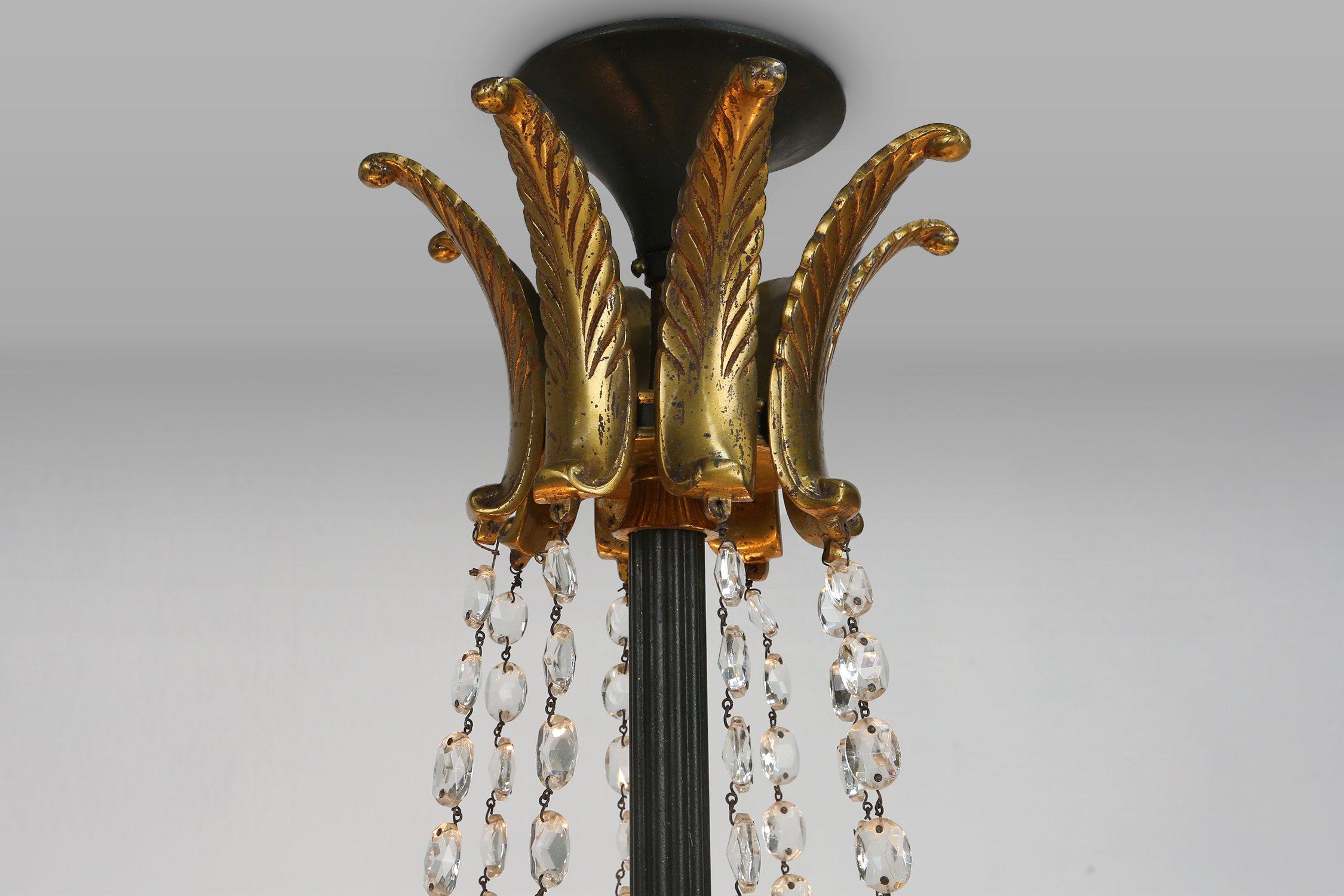 Impressive set of 1 large bronze Empire Chandelier with 2 wall lights, 1950 For Sale 5