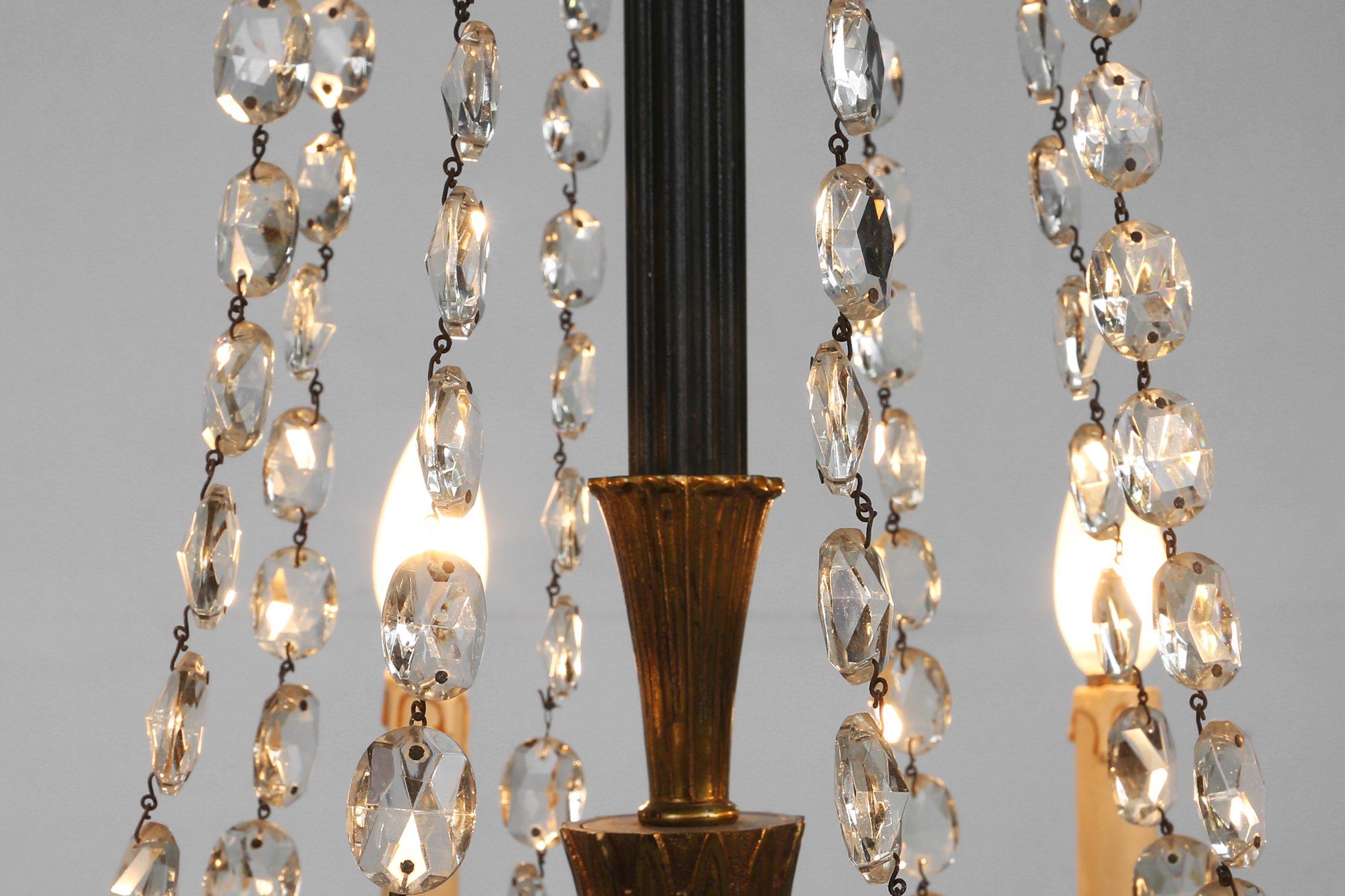 Impressive set of 1 large bronze Empire Chandelier with 2 wall lights, 1950 For Sale 6