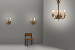 Impressive set of 1 large bronze Empire Chandelier with 2 wall lights, 1950