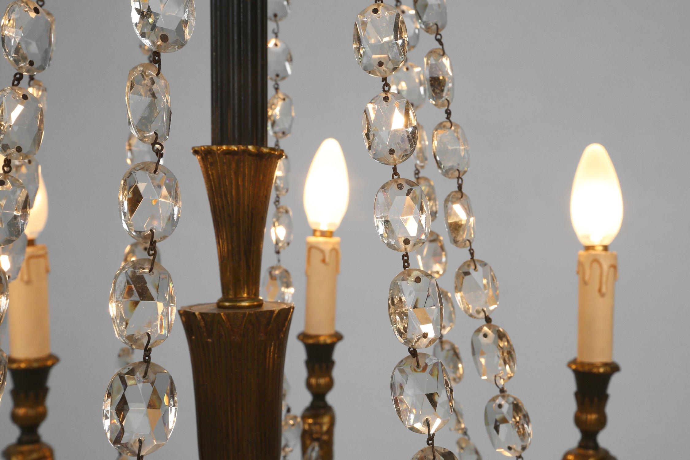 Bronze Impressive set of 1 large bronze Empire Chandelier with 2 wall lights, 1950 For Sale
