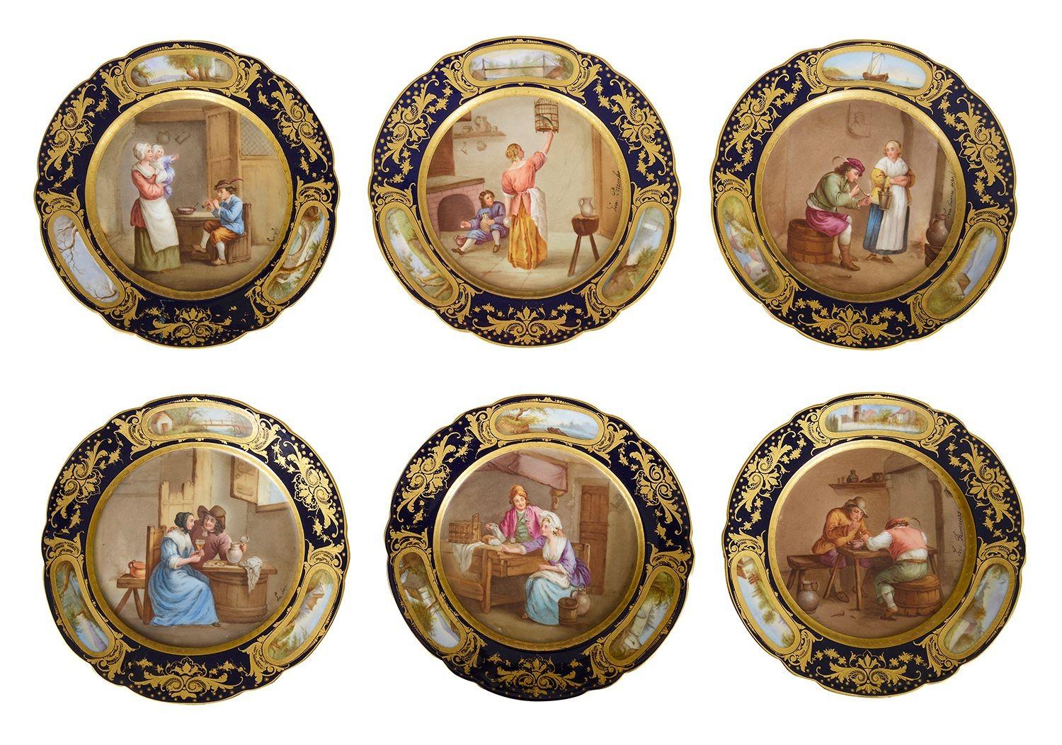Français Impressionnant ensemble de 12 assiettes en porcelaine de style Sèvres, vers 1890 en vente