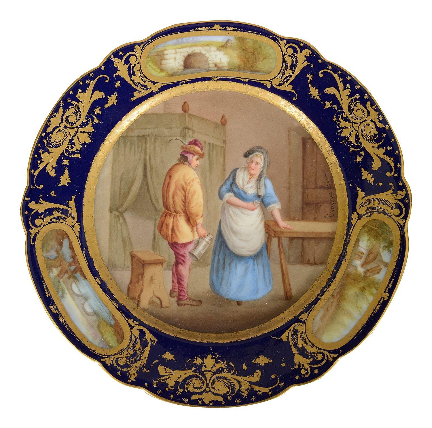 Peint à la main Impressionnant ensemble de 12 assiettes en porcelaine de style Sèvres, vers 1890 en vente