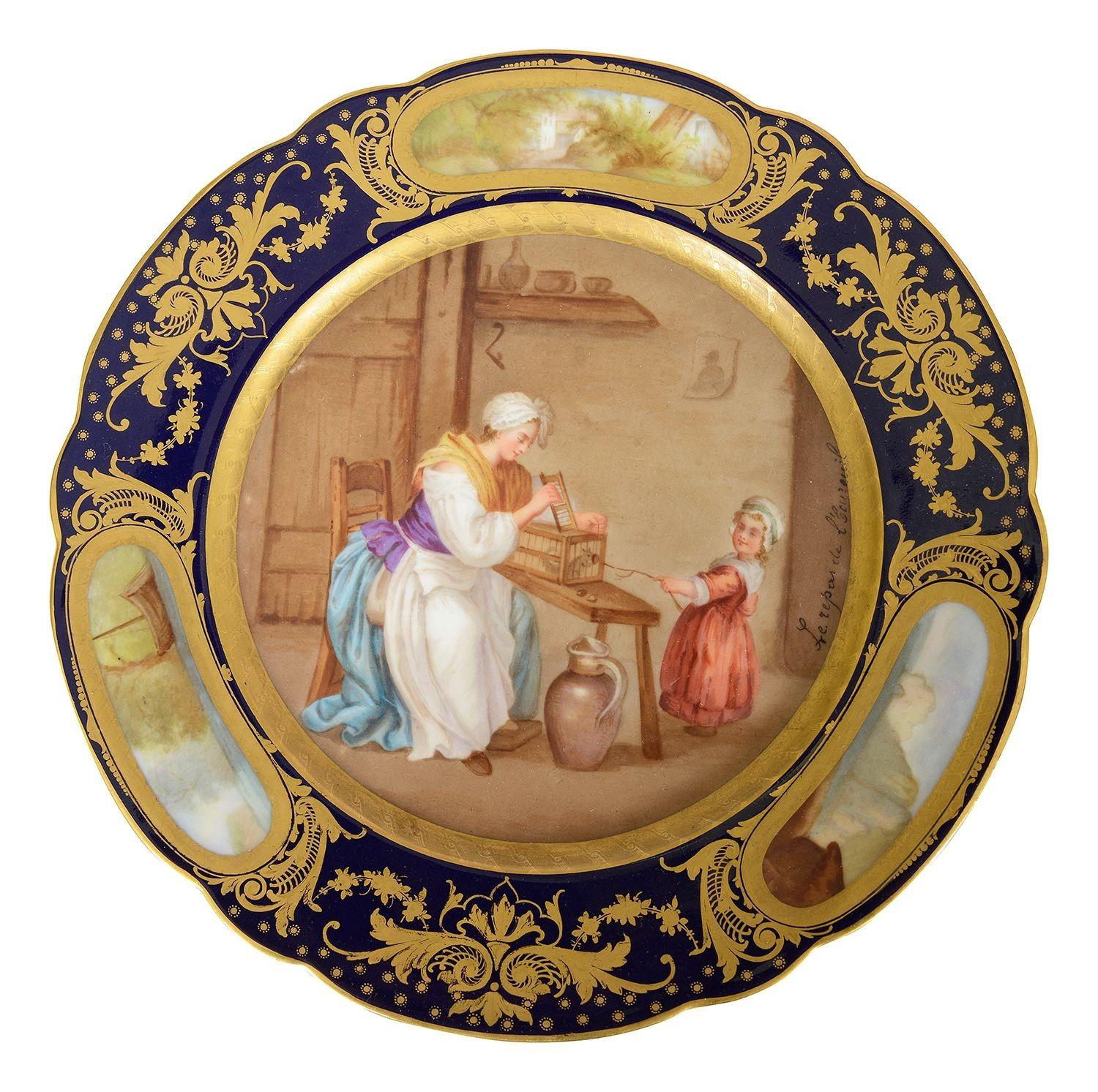 XIXe siècle Impressionnant ensemble de 12 assiettes en porcelaine de style Sèvres, vers 1890 en vente