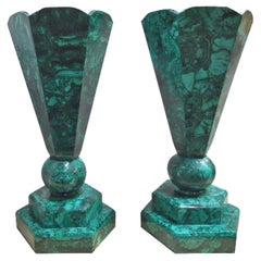 Impressive Set of 6 Malachite Vases, Congo, 1960's.
