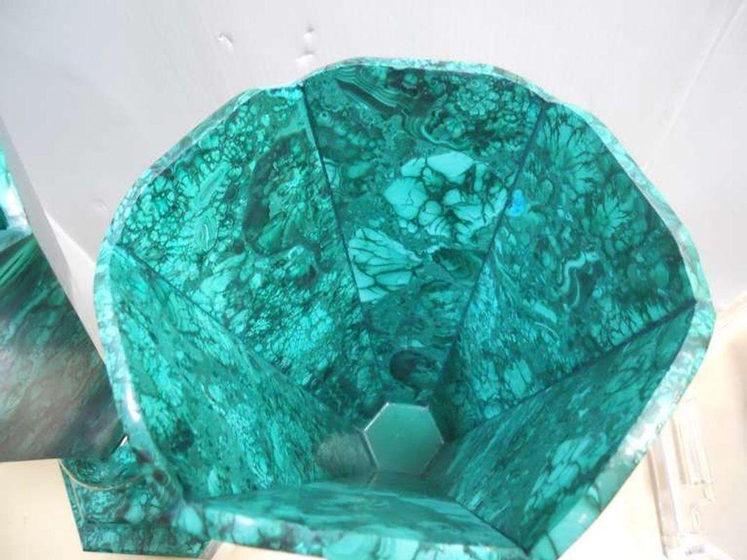 Metà XX secolo Impressive Set of 6 Malachite Vases, Congo, 1960's. in vendita