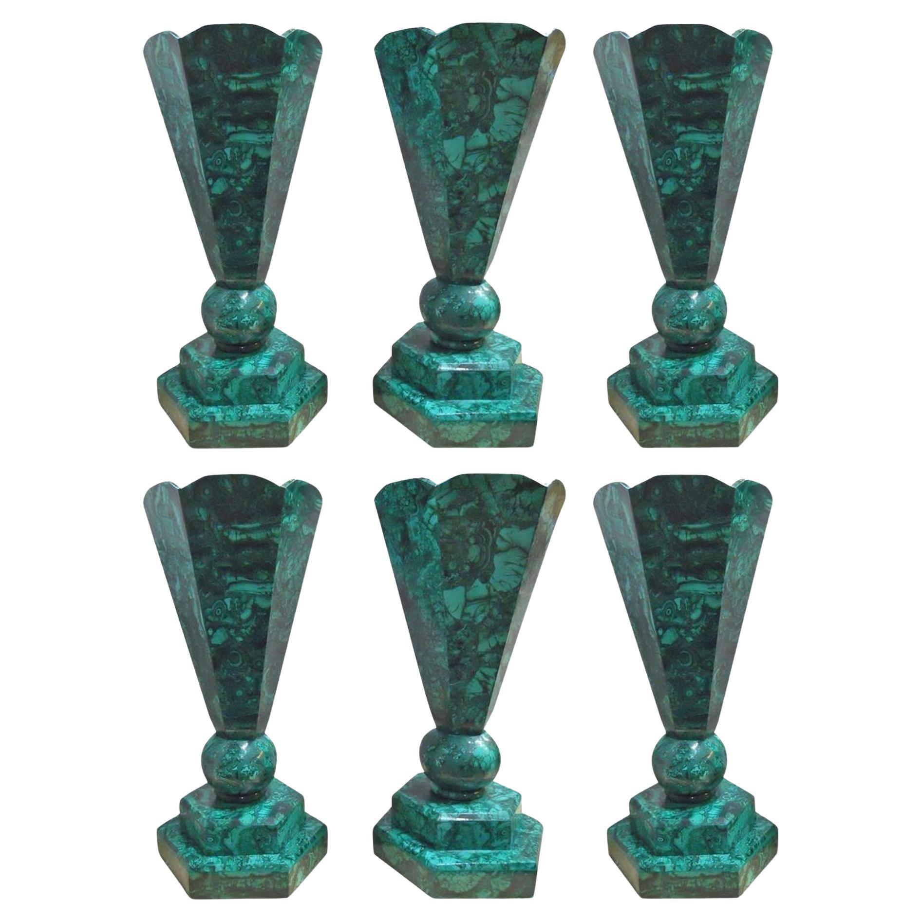 Impressive Set of 6 Malachite Vases, Congo, 1960's. in vendita