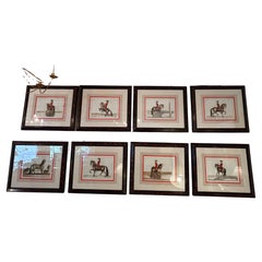 Impressive Set of 8 Custom Framed Hand Colored Antique French Engravings
