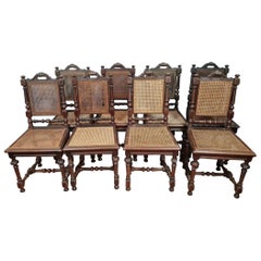 Impressive Set of 8 Renaissance Hunt Pavilion Chairs in Walnut circa 1850 -1X16