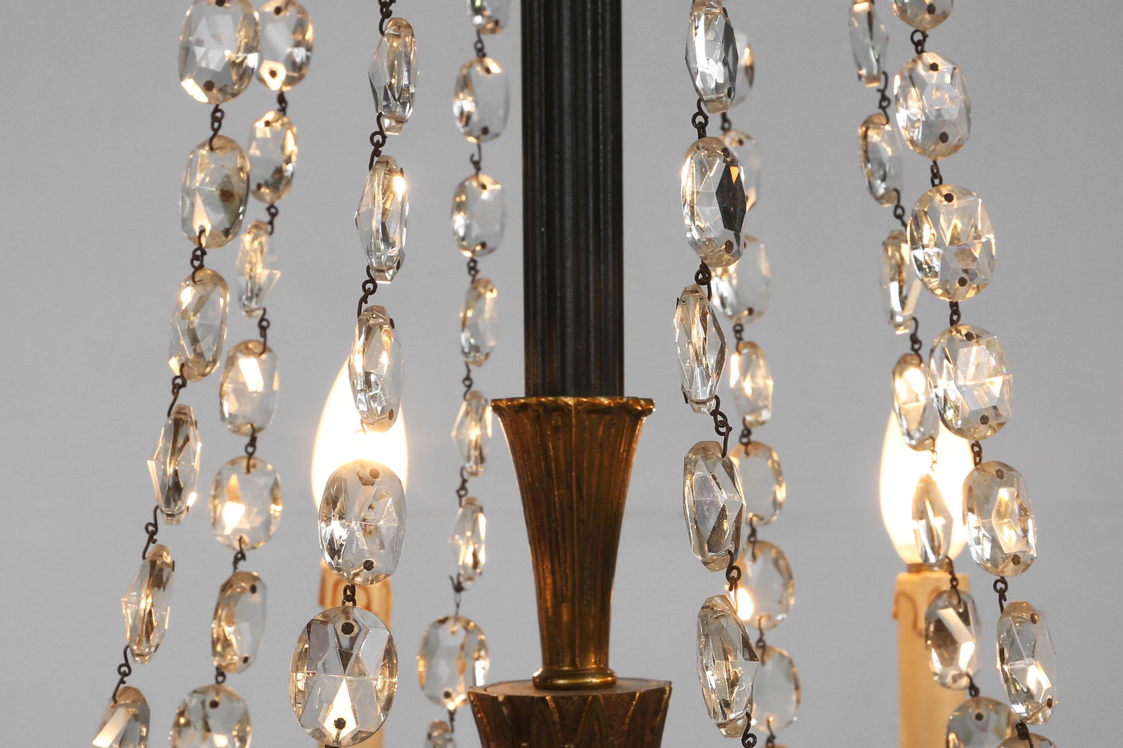 Impressionante set di un grande lampadario Impero in bronzo con luci a parete, 1950 in vendita 1