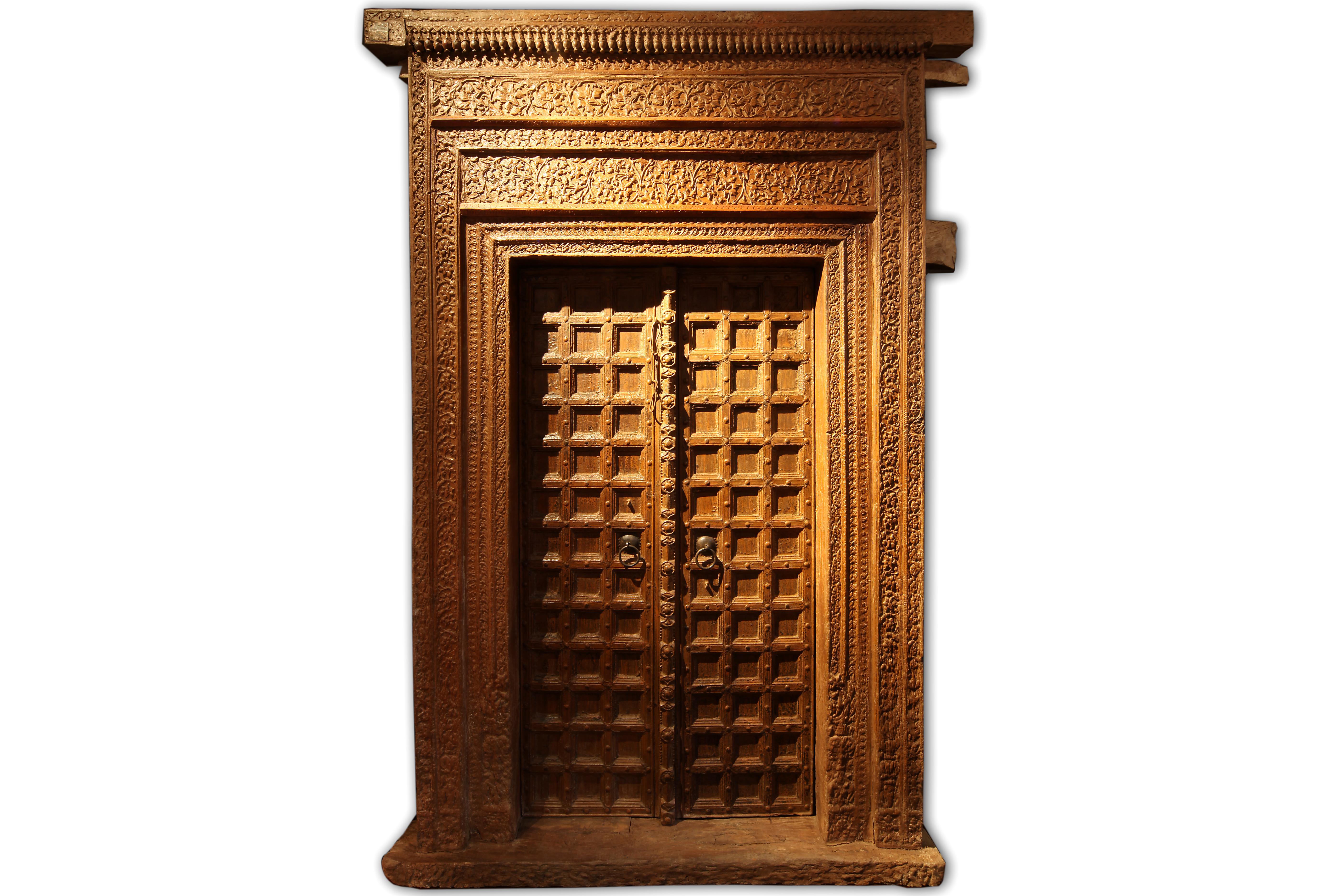 Impressive Set of Carved Indian Doors with Thick Surround For Sale 1