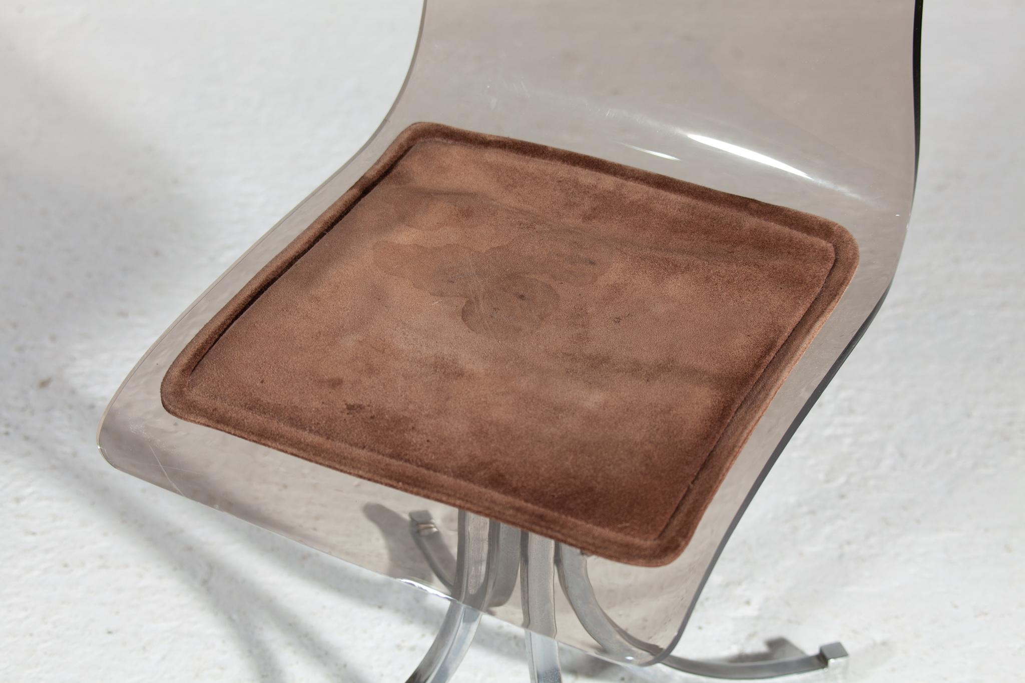 Impressive Set of Six Iconic Vintage Smoked Lucite Swivel Dining Chairs, 1970s 4