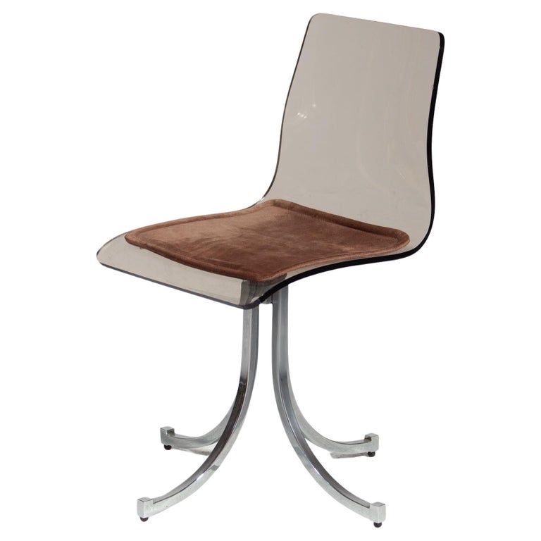 Impressive Set of Six Iconic Vintage Smoked Lucite Swivel Dining Chairs, 1970s For Sale at 1stDibs