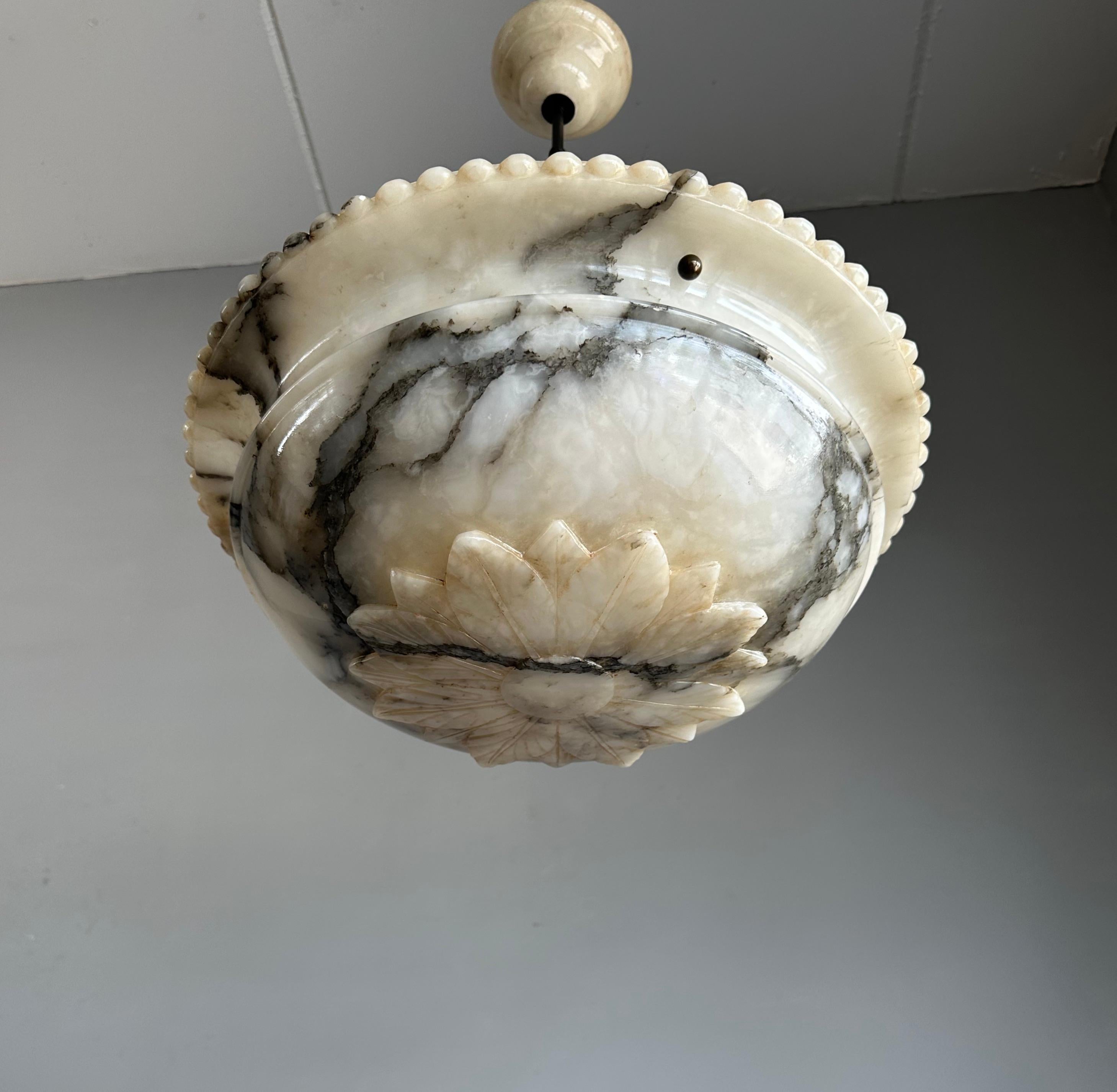 Impressive Shape Arts & Crafts White & Black Alabaster Pendant Light Flush Mount In Excellent Condition For Sale In Lisse, NL