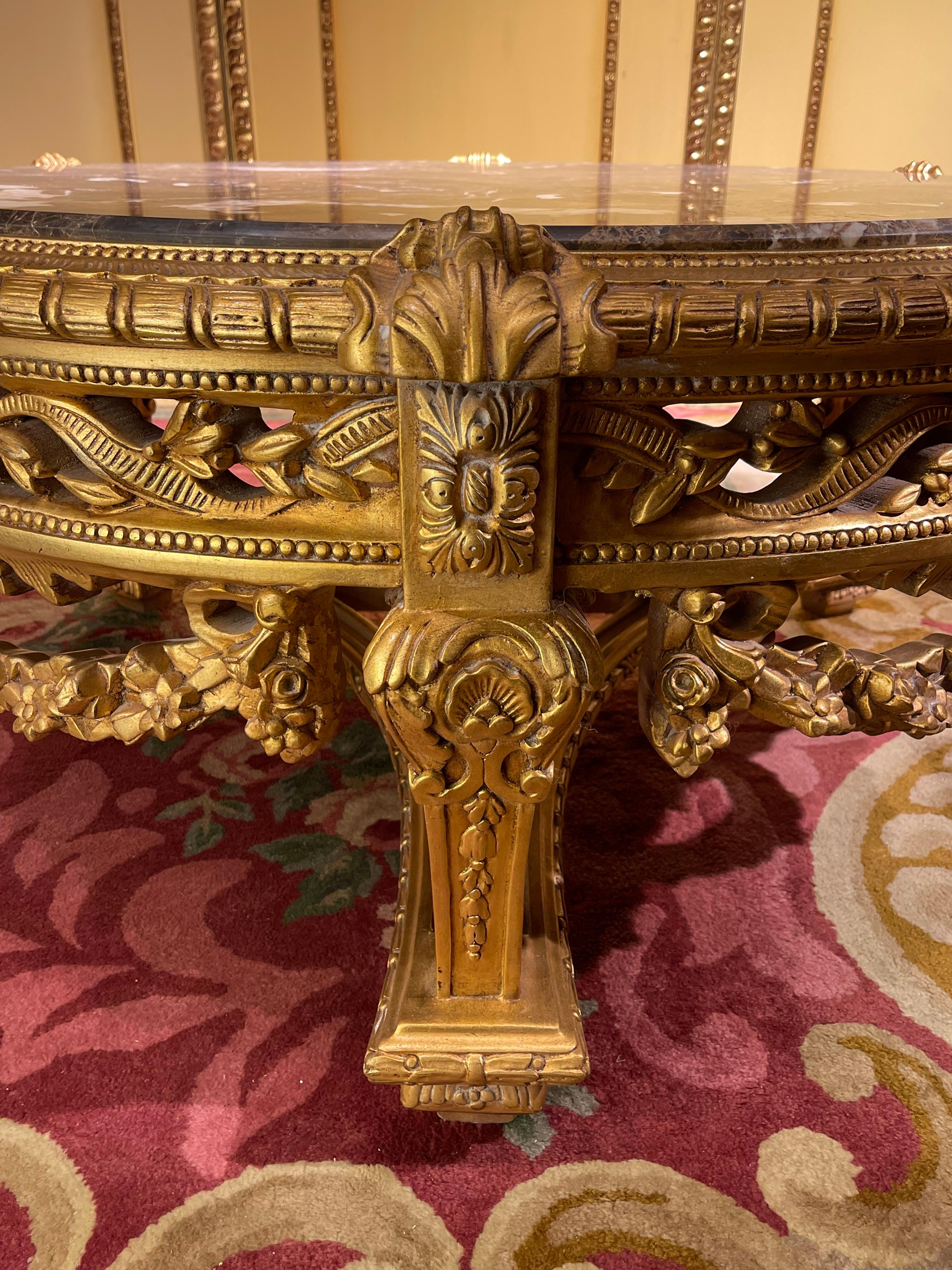Impressive Solid Coffee Table Louis XV, Beech, Gold 5