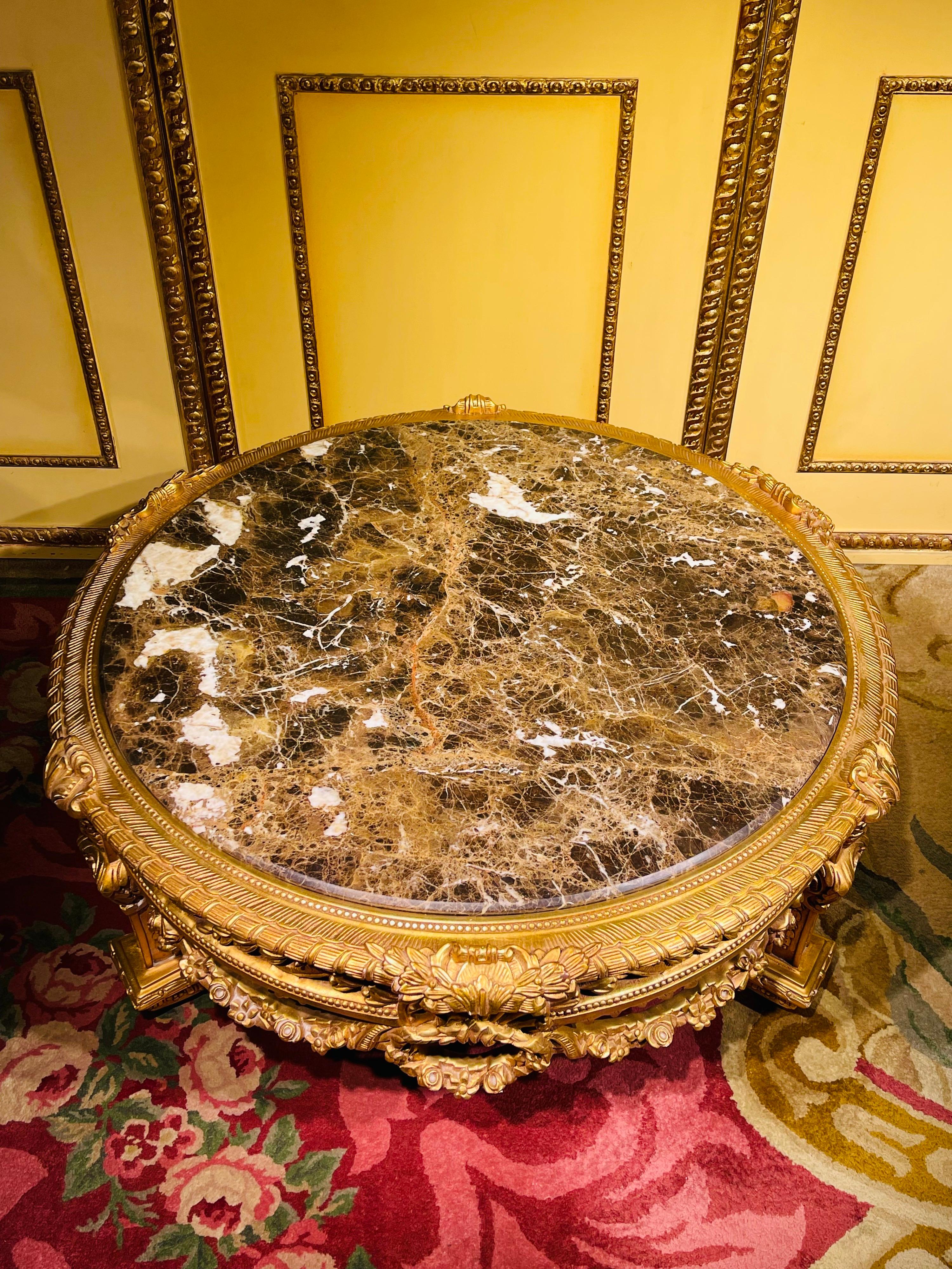 Hand-Carved Impressive Solid Coffee Table Louis XV, Beech, Gold