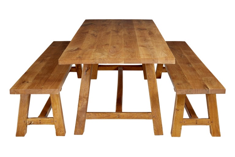 Impressive Solid Oak Dining Table and Benches by Garbo For Sale at 1stDibs