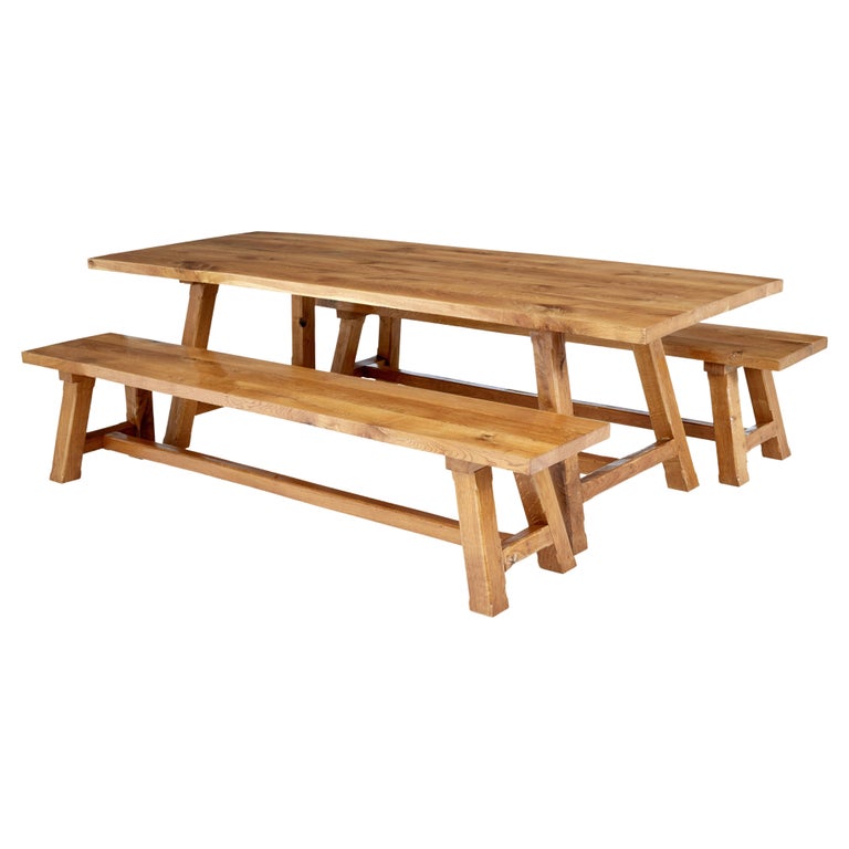 Impressive Solid Oak Dining Table and Benches by Garbo For Sale at 1stDibs