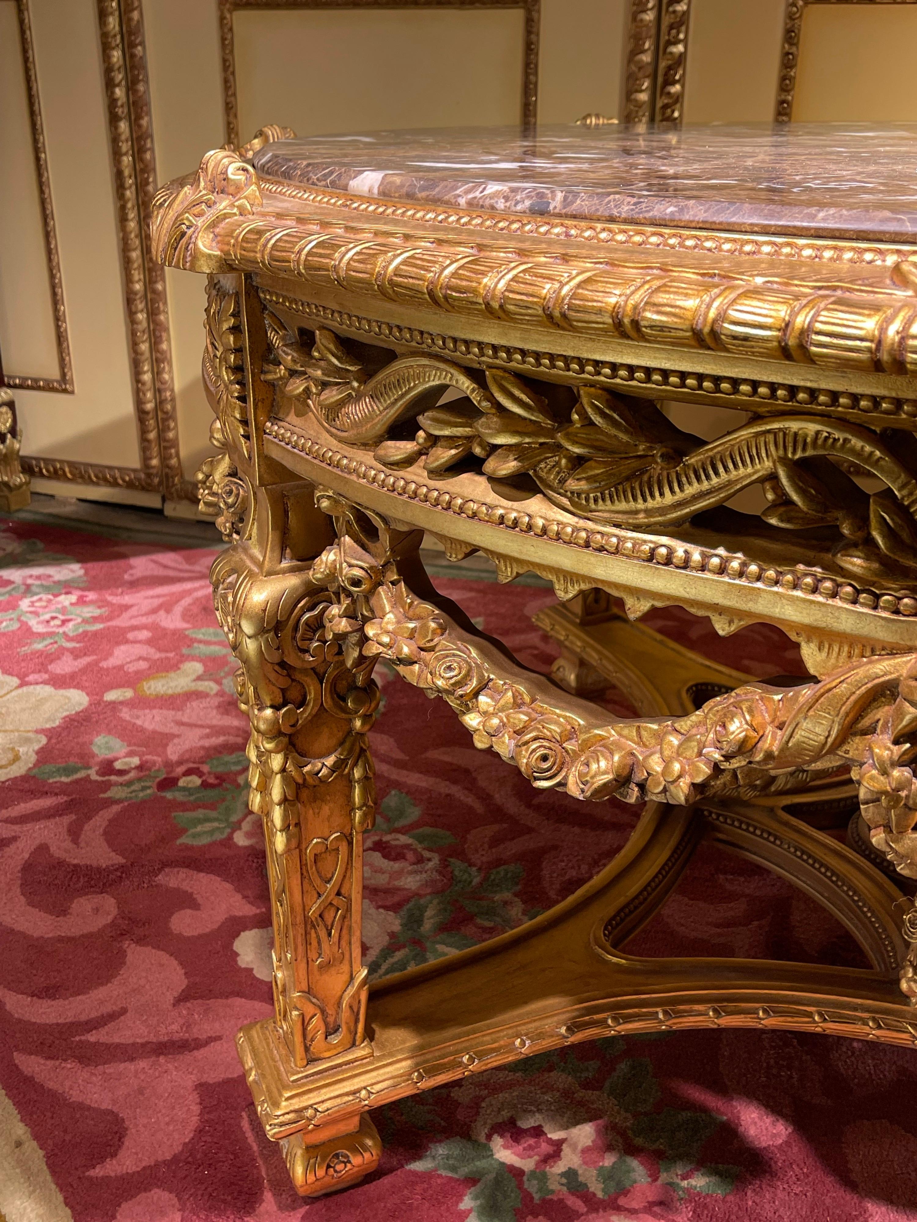 Impressive Solid Salon Center Table Louis XV, Beech, Gold For Sale 2