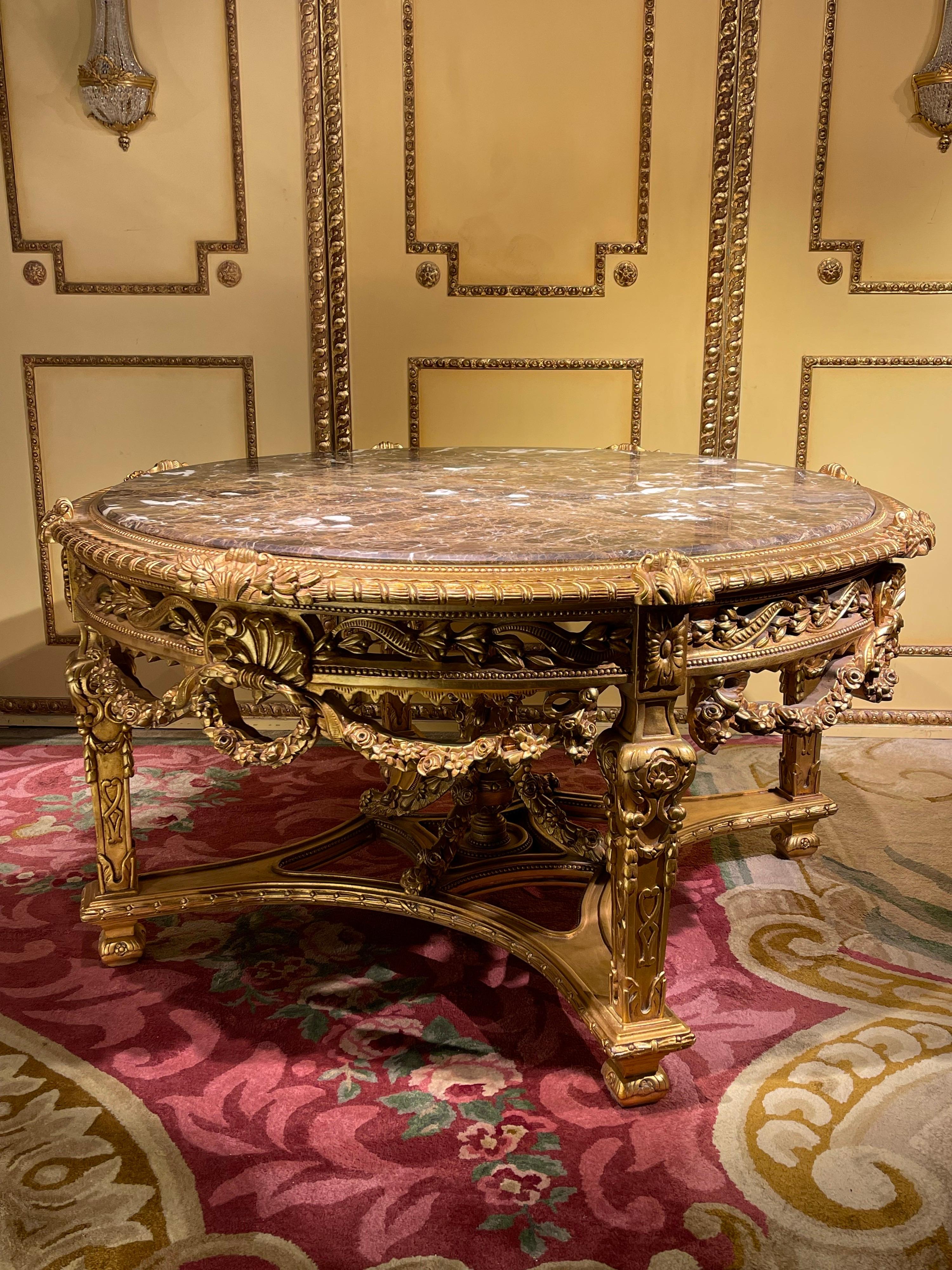 Impressive Solid Salon Center Table Louis XV, Beech, Gold For Sale 3