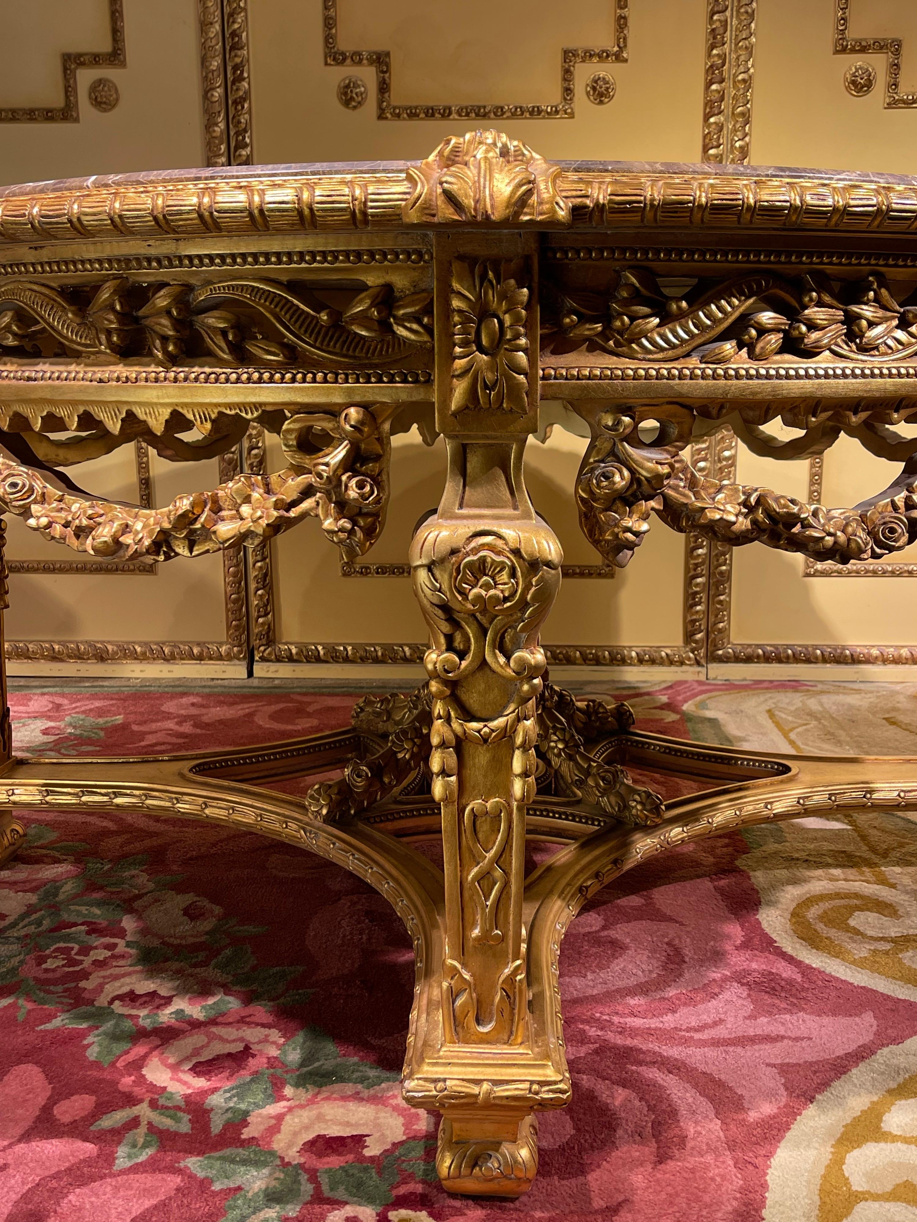 Impressive Solid Salon Center Table Louis XV, Beech, Gold For Sale 5