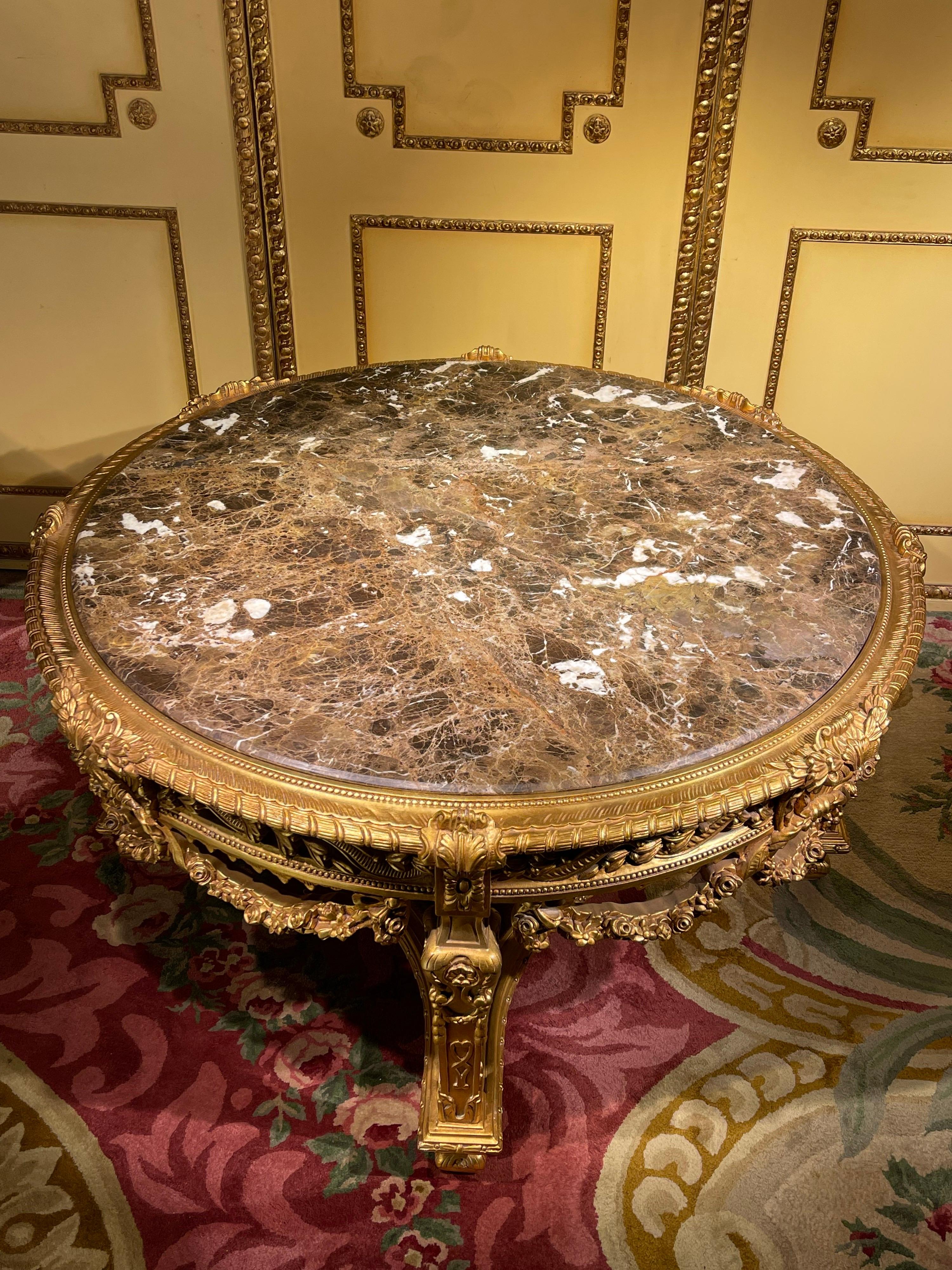 Impressive Solid Salon Center Table Louis XV, Beech, Gold For Sale 6
