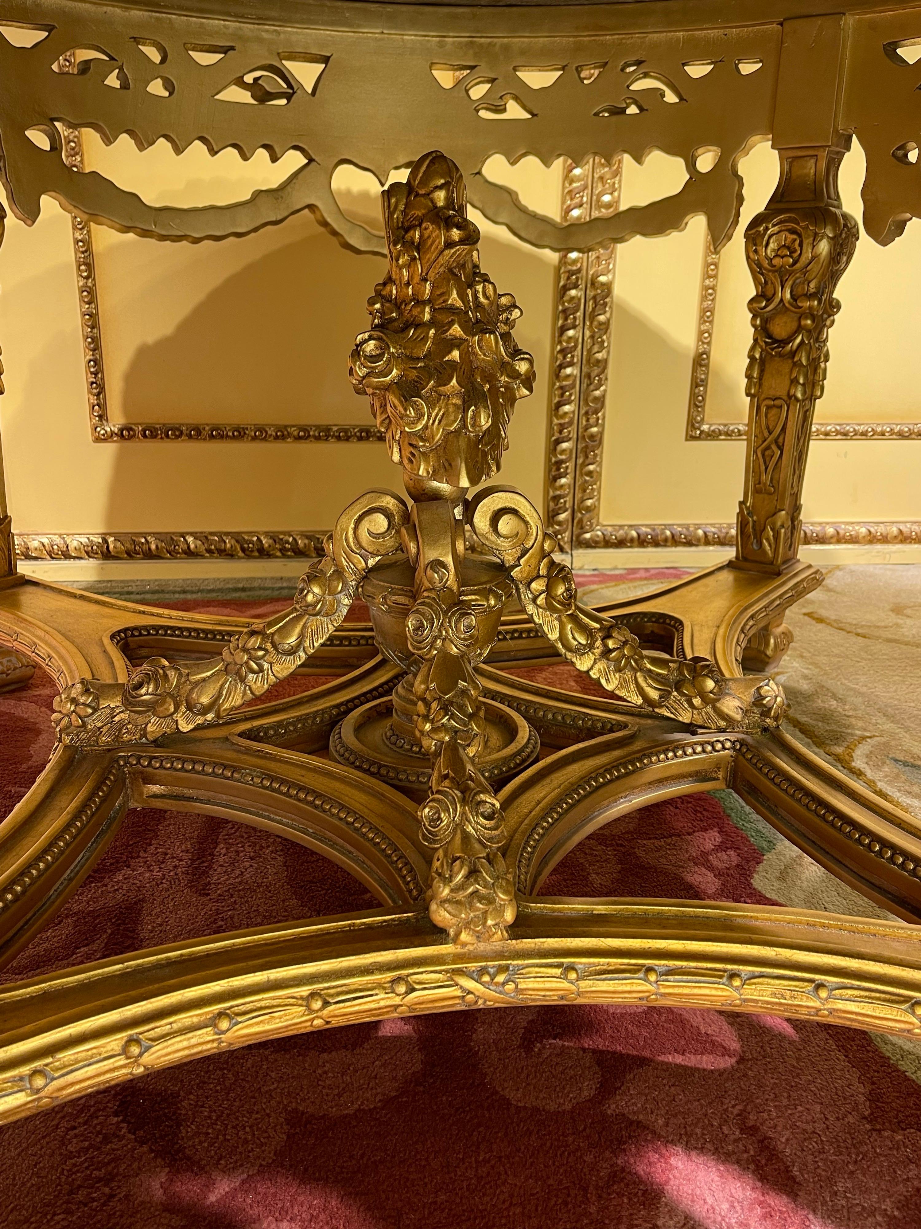 Impressive Solid Salon Center Table Louis XV, Beech, Gold For Sale 11