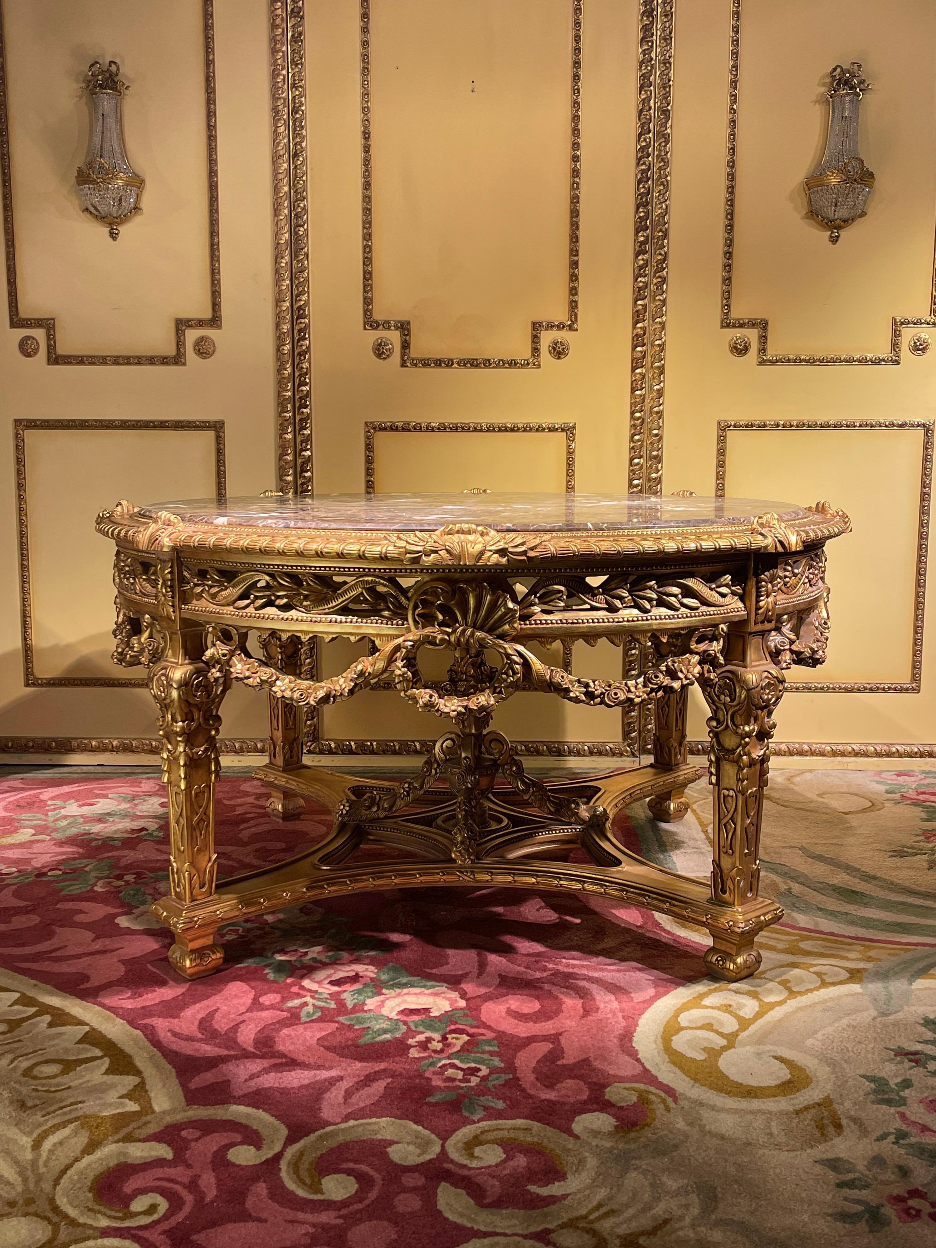 Impressive Solid Salon Center Table Louis XV, Beech, Gold For Sale 12
