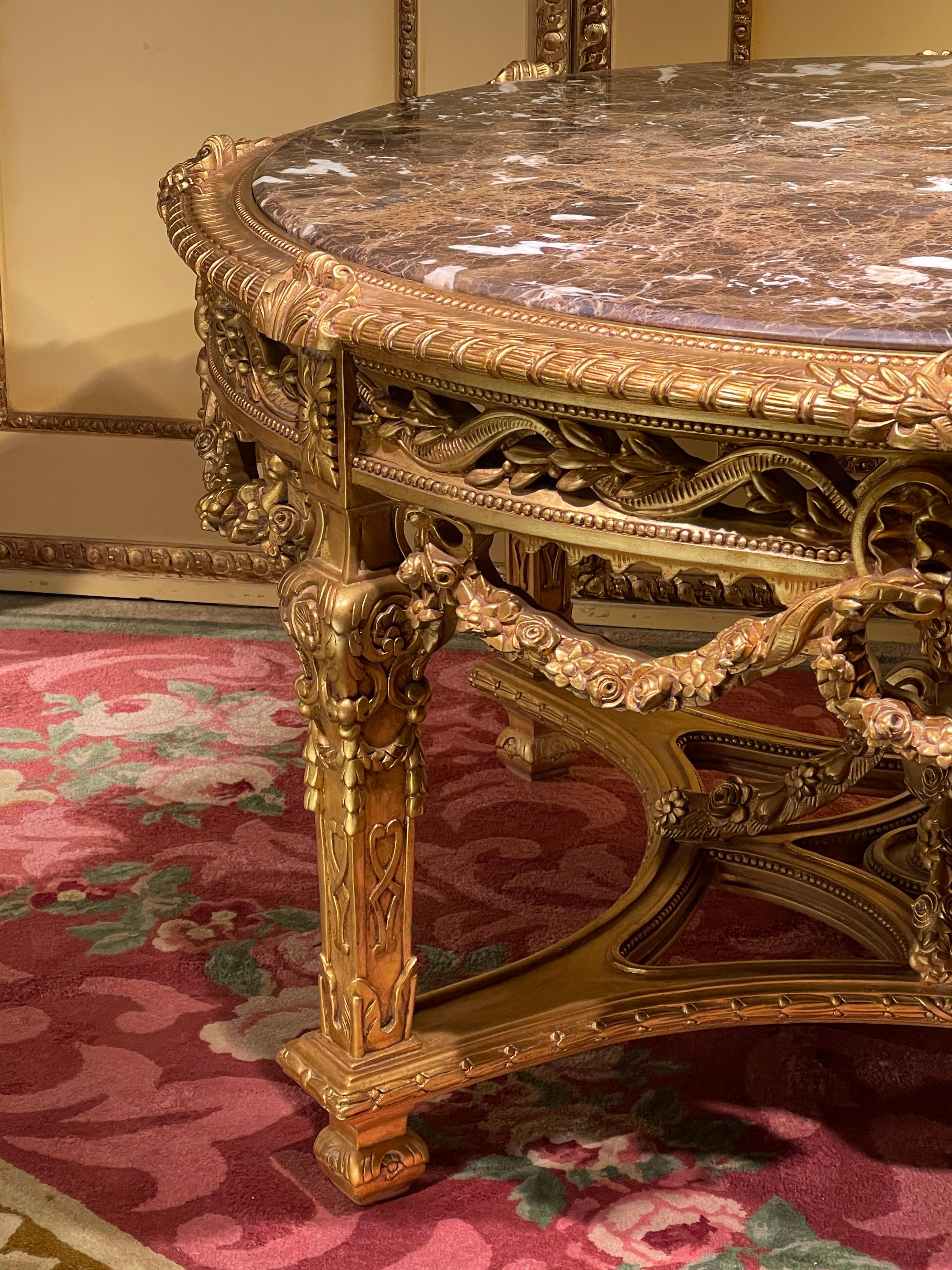 French Impressive Solid Salon Center Table Louis XV, Beech, Gold For Sale
