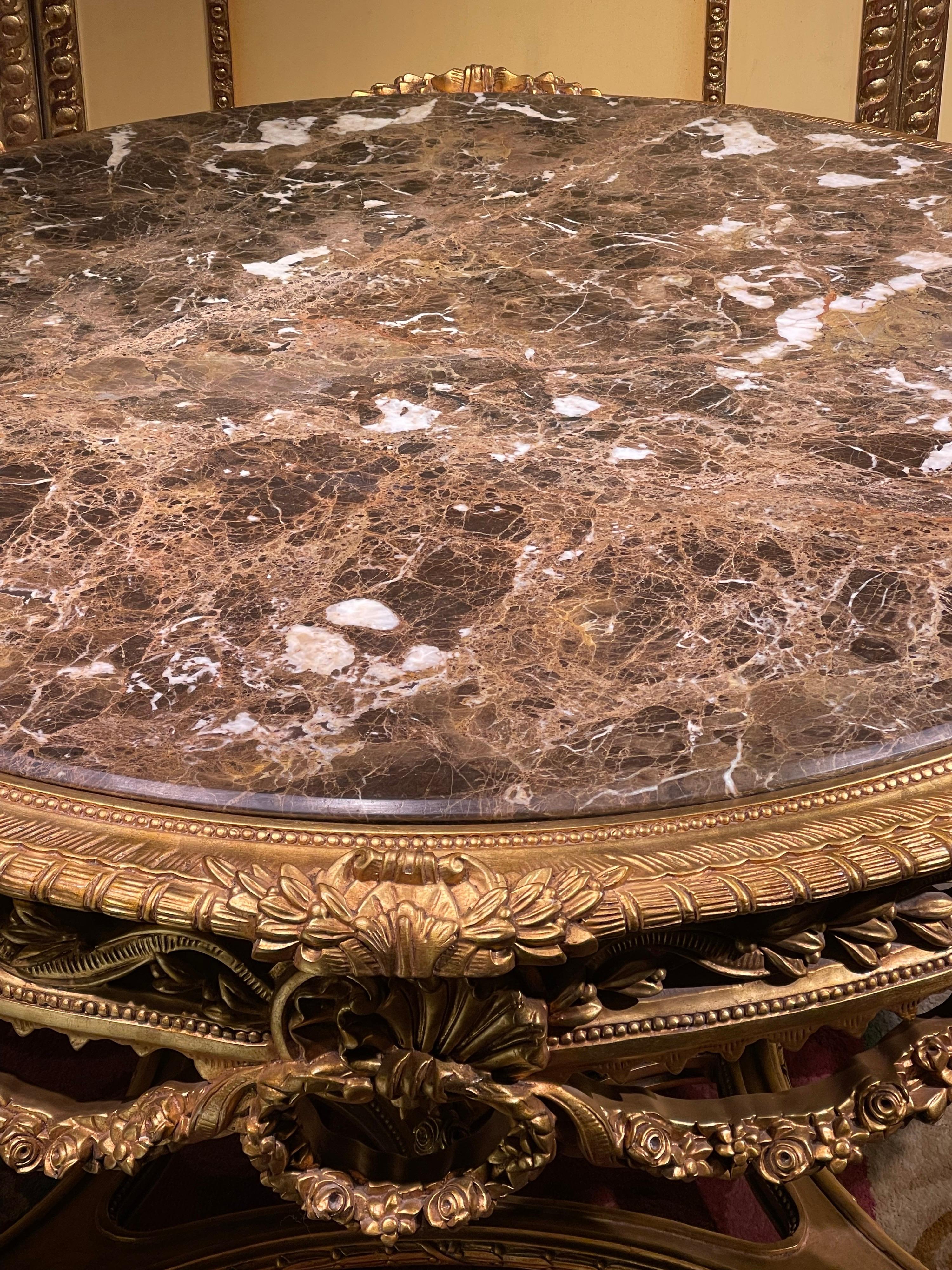 Hand-Carved Impressive Solid Salon Center Table Louis XV, Beech, Gold For Sale