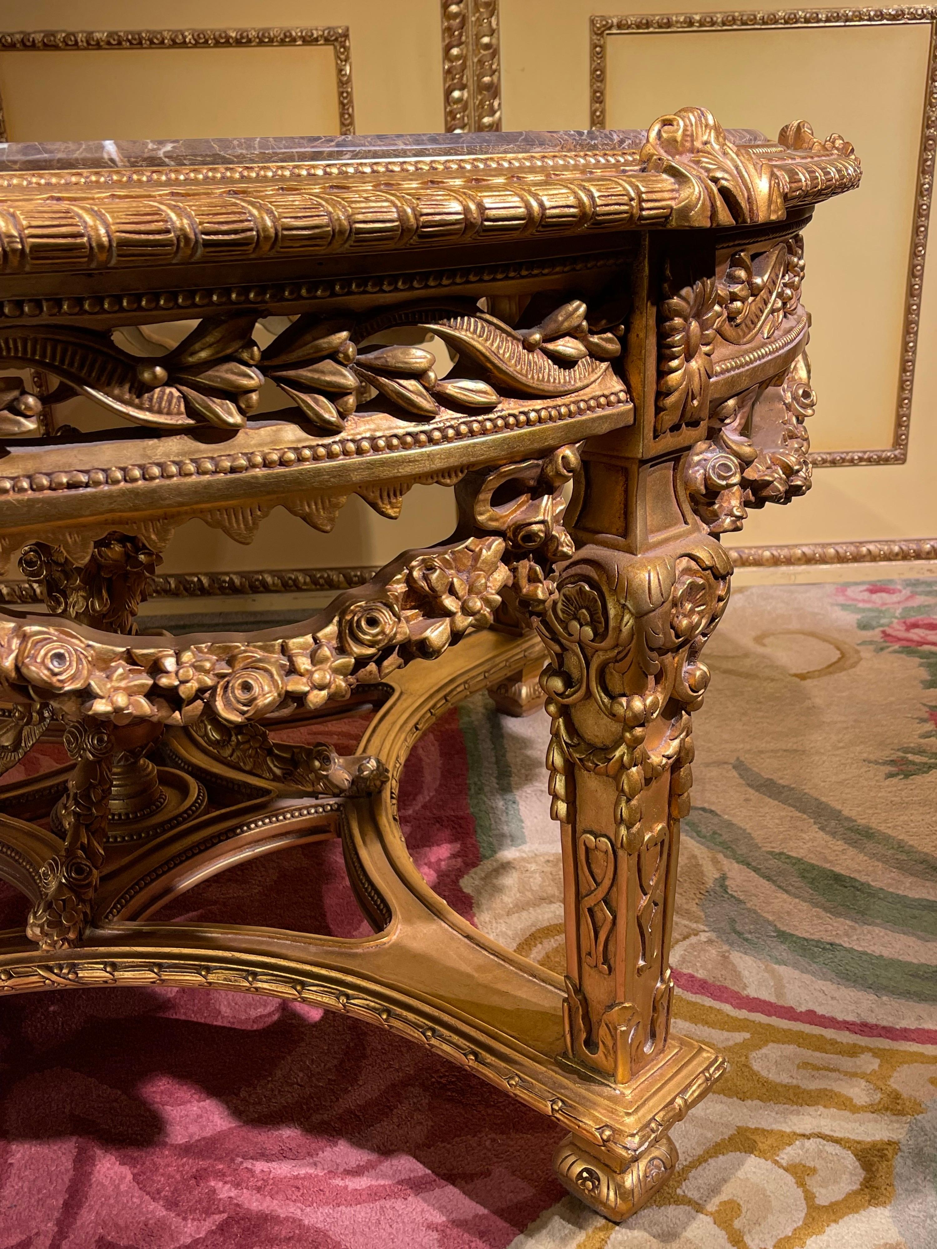 20th Century Impressive Solid Salon Center Table Louis XV, Beech, Gold For Sale