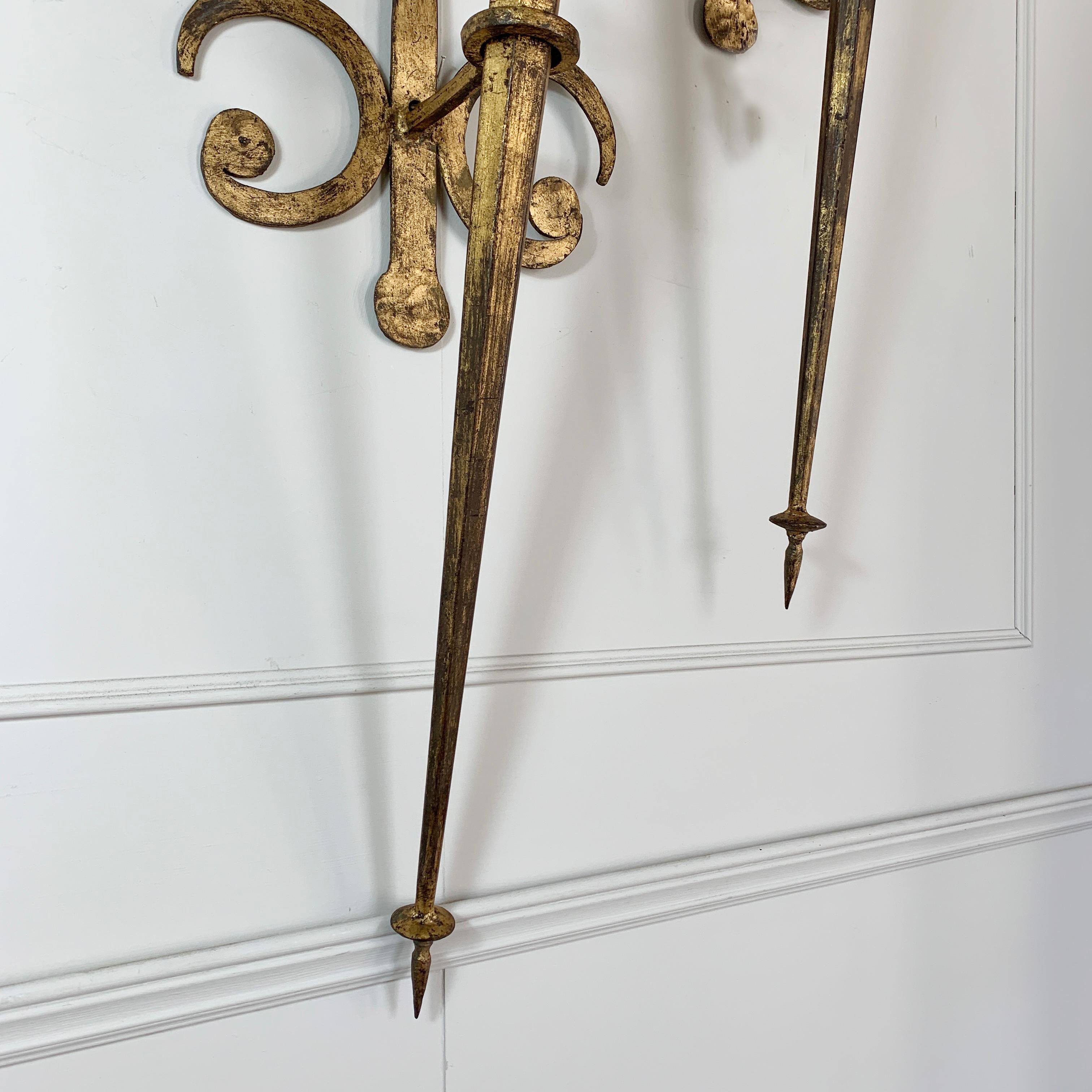 Impressive 1m Spanish Torchiere Wall Sconces, circa 1930s 3