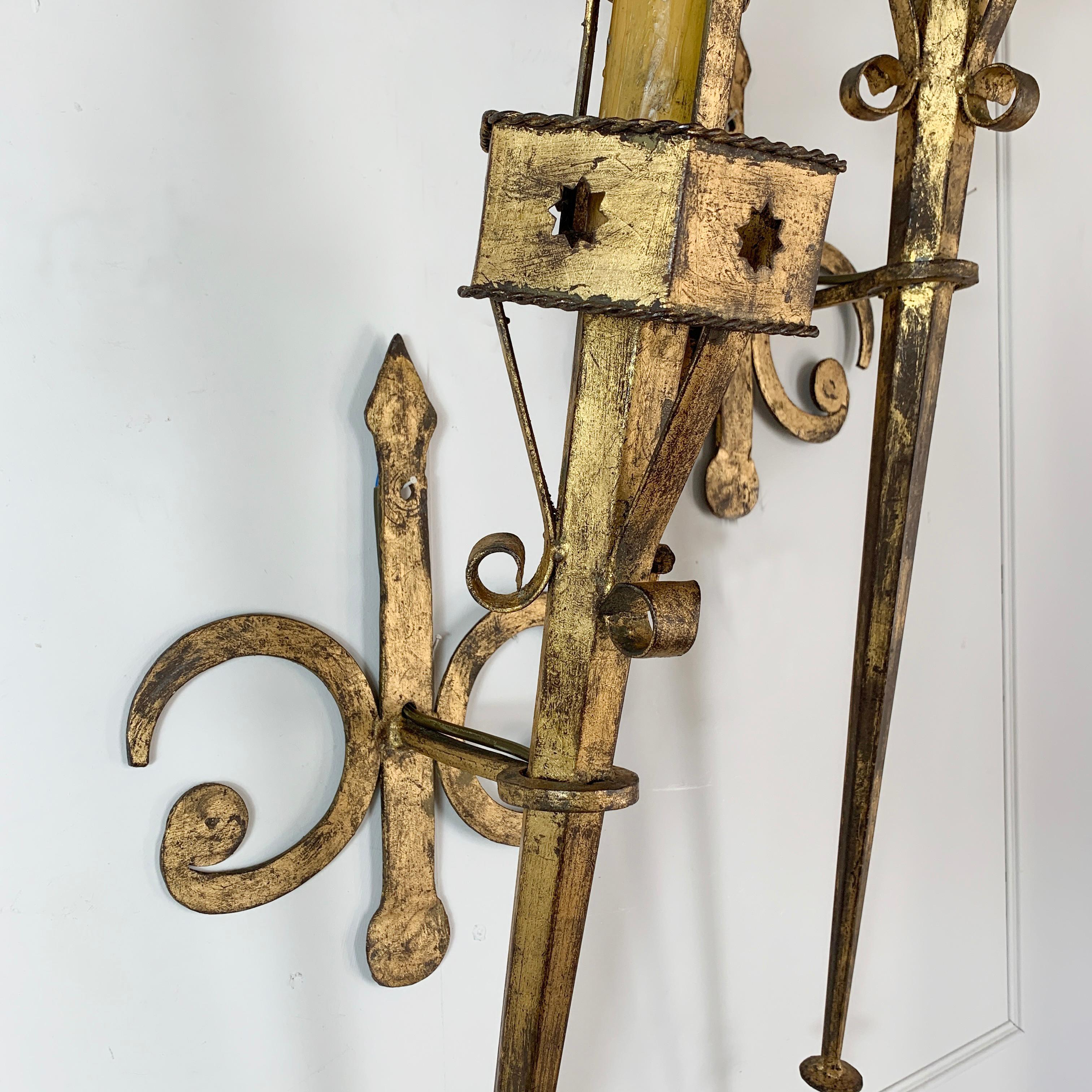 20th Century Impressive 1m Spanish Torchiere Wall Sconces, circa 1930s