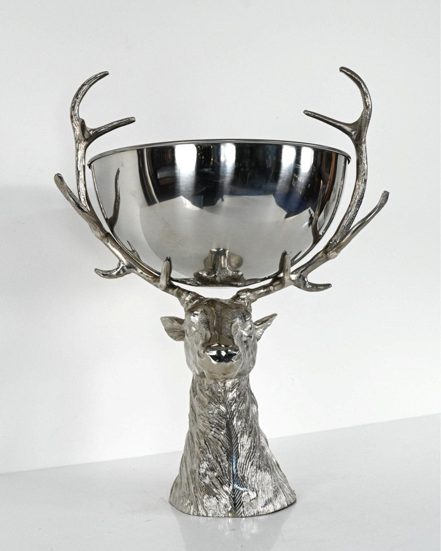 European Impressive Stag Deer Form Silver Plated Centerpiece or Punch Bowl