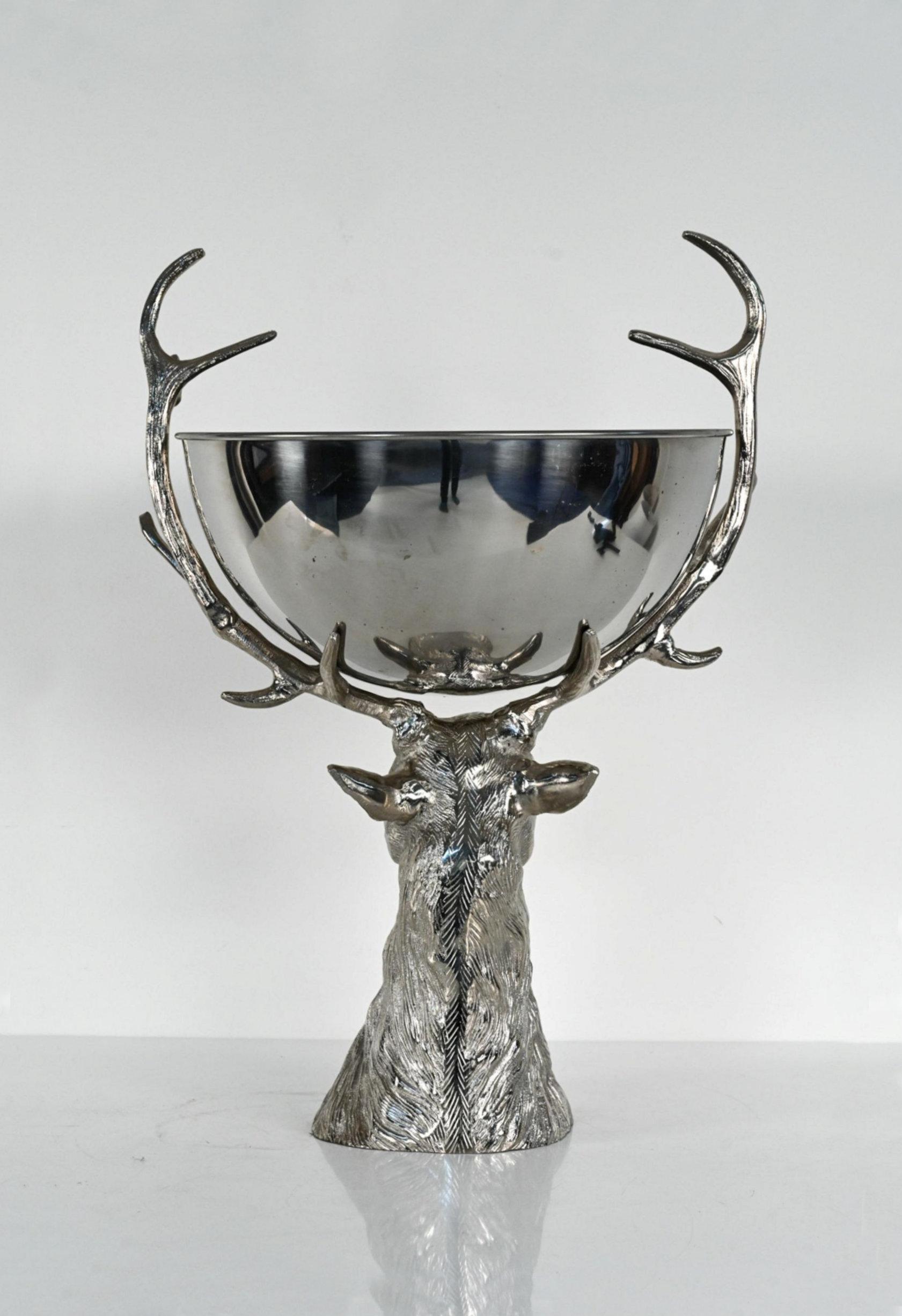 Impressive Stag Deer Form Silver Plated Centerpiece or Punch Bowl In Good Condition In New York, NY