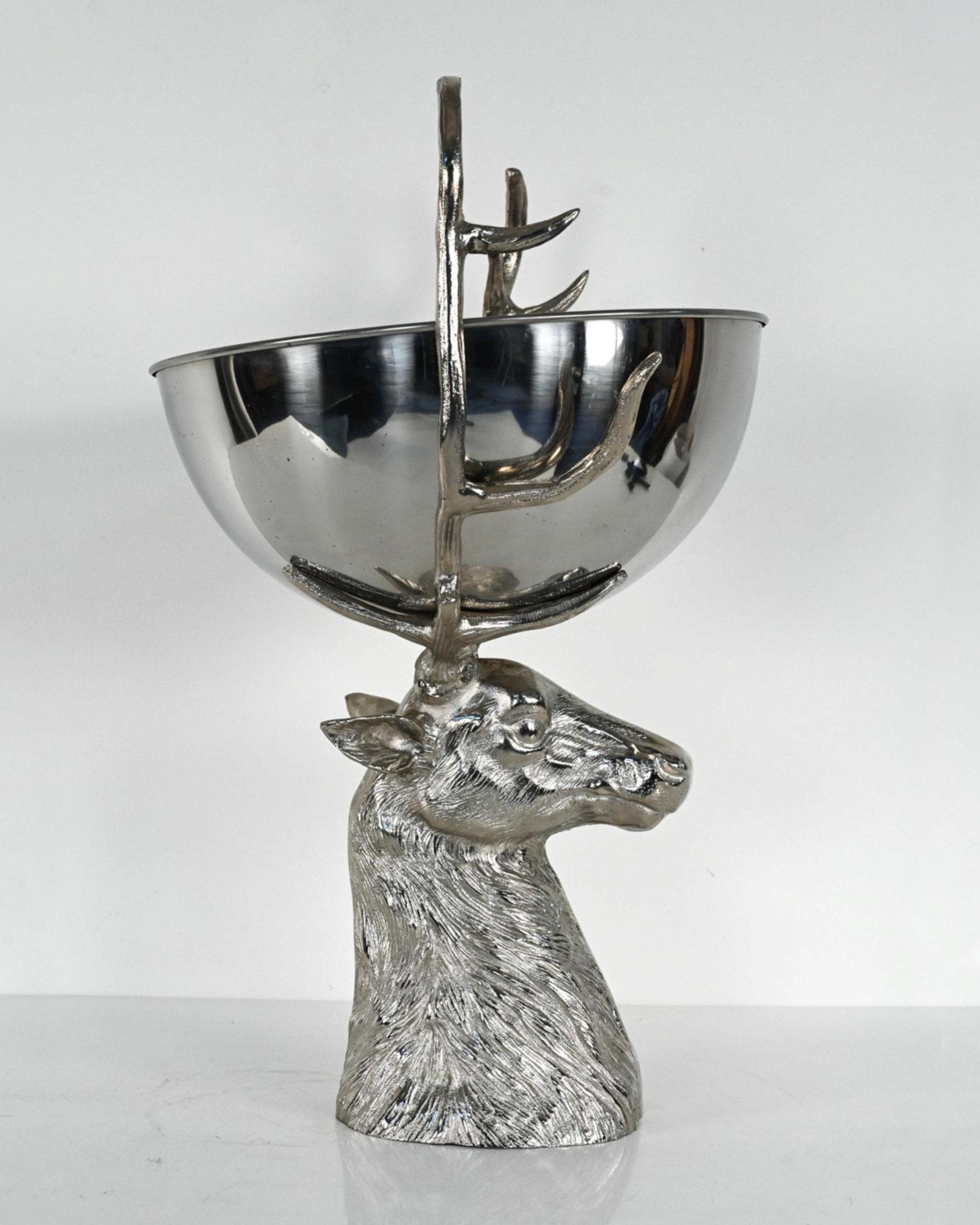 Contemporary Impressive Stag Deer Form Silver Plated Centerpiece or Punch Bowl