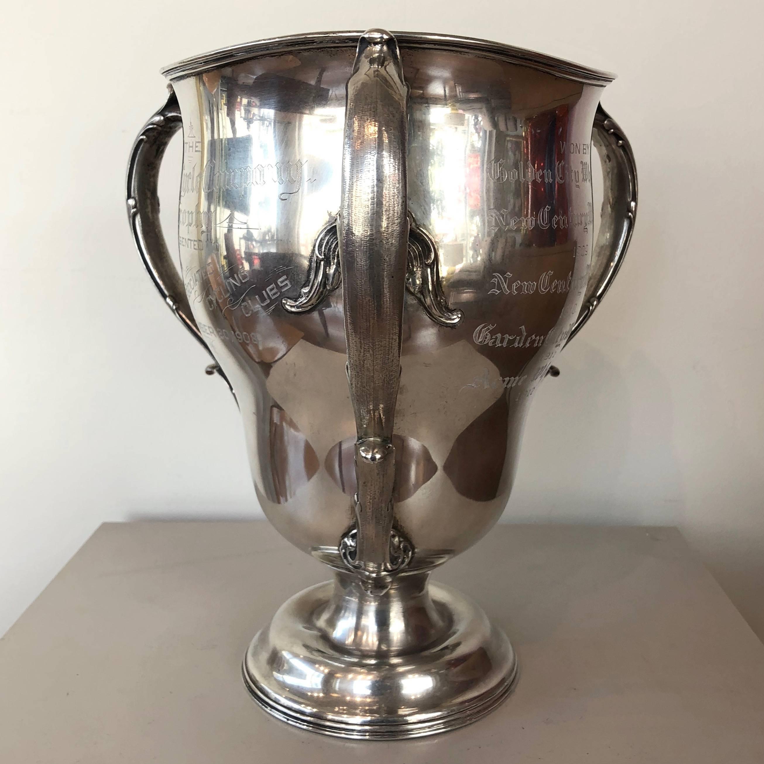 Sporting Art Impressive Sterling Silver 1908–1913 Pierce Cycle Company Perpetual Trophy