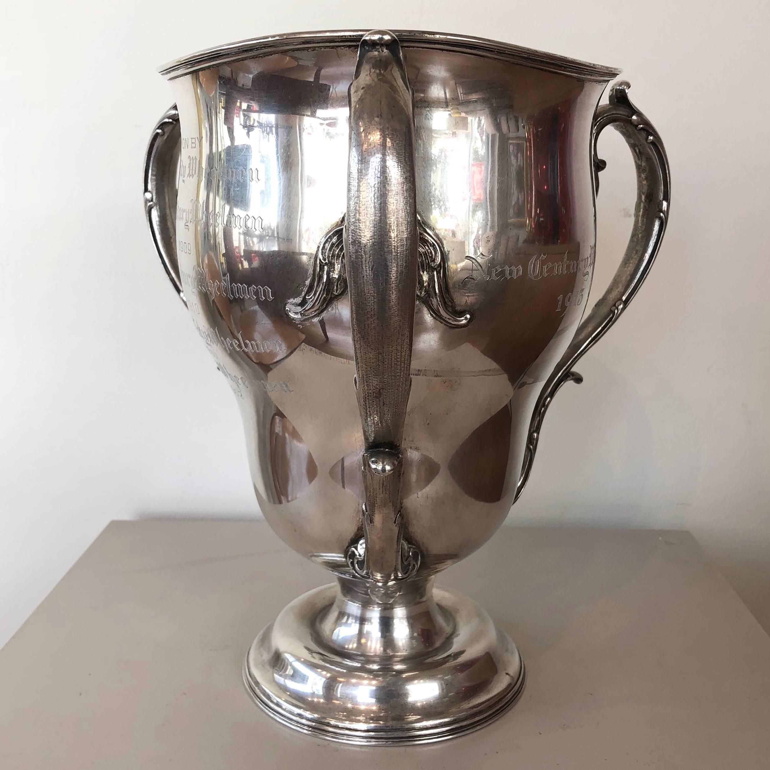 Impressive Sterling Silver 1908–1913 Pierce Cycle Company Perpetual Trophy In Good Condition In San Francisco, CA