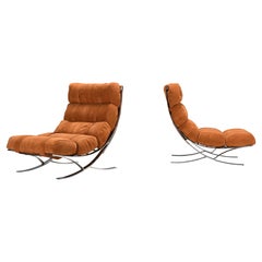 Impressive Suede and Chrome Lounge chairs, France, 1970s