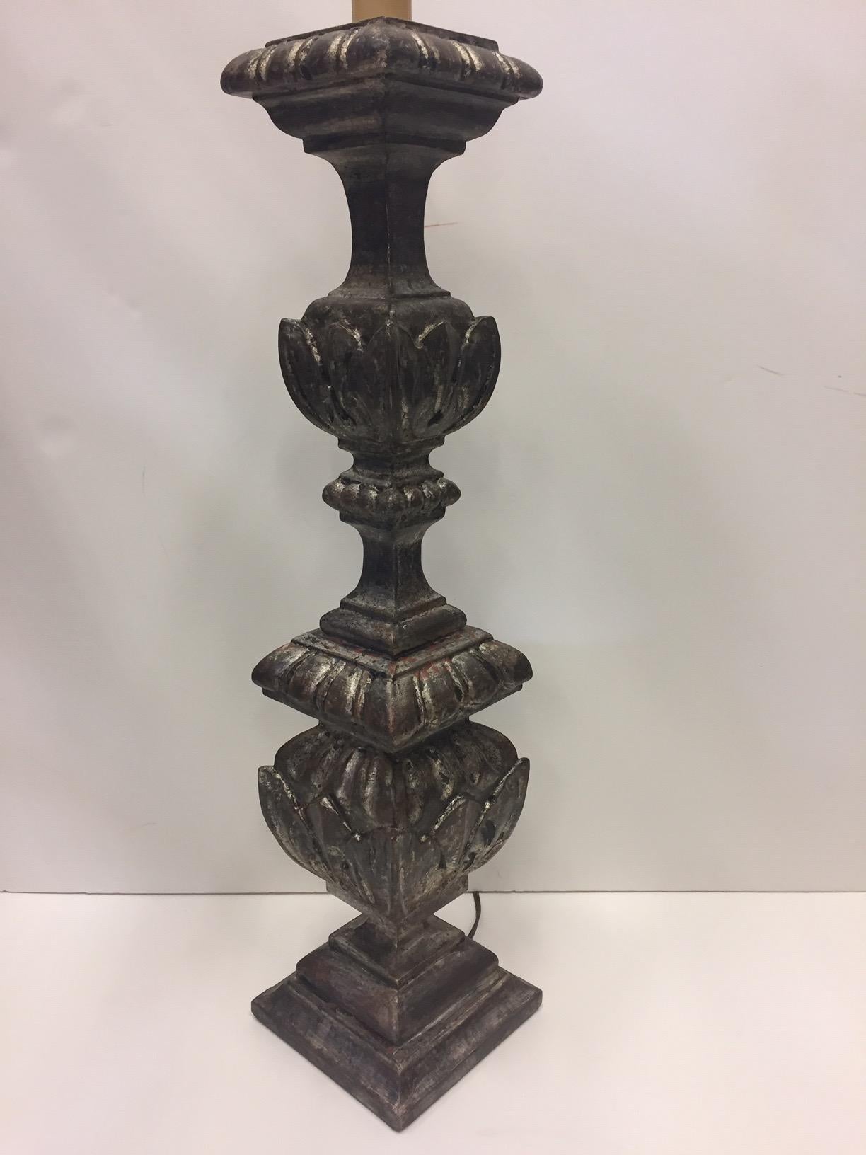 19th Century Impressive Tall Pair of Antique Continental Silverleaf Pricket Candlestick Lamps