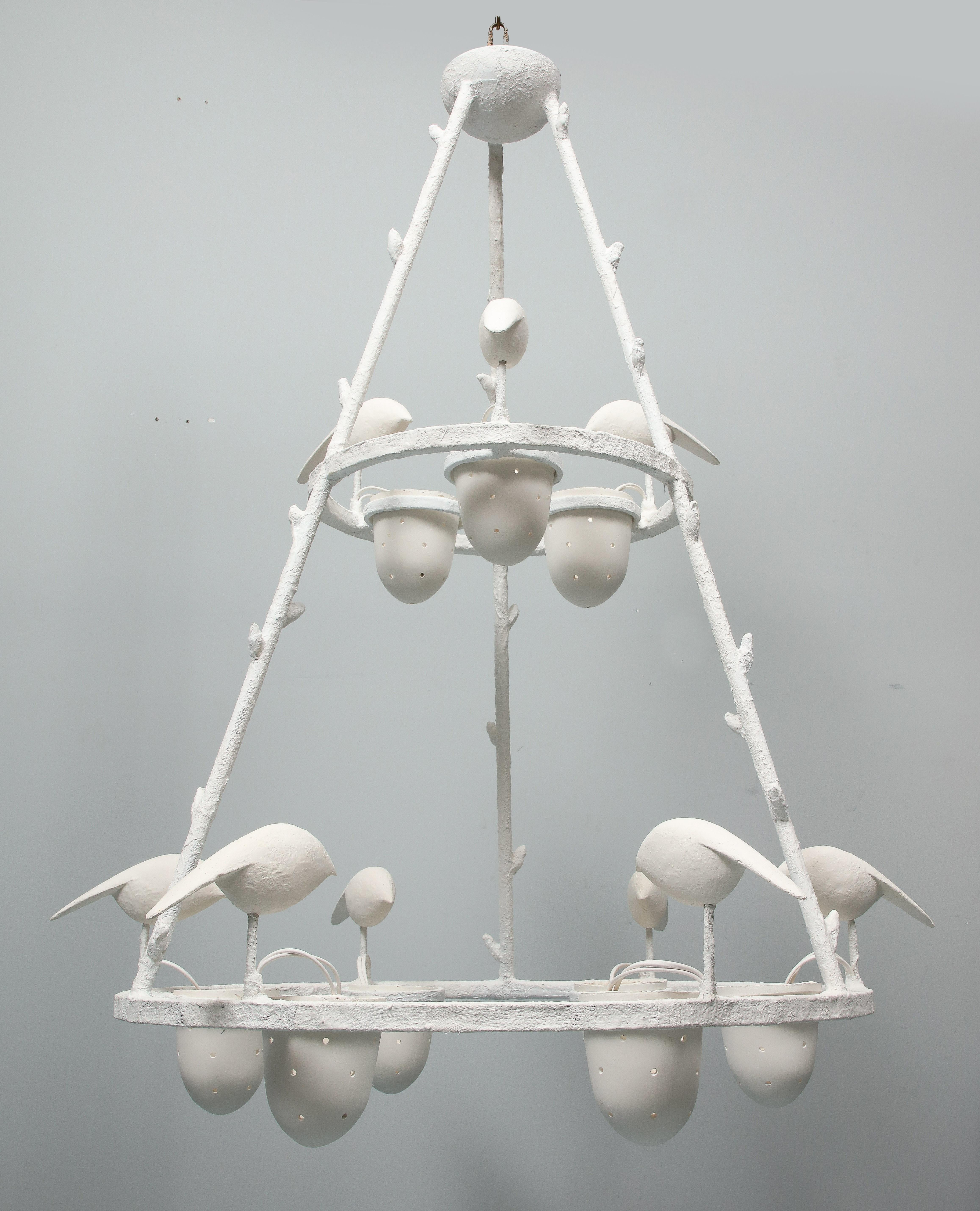 Impressive Tall White Plaster Chandelier by Jacques Darbaud In Excellent Condition For Sale In Jersey City, NJ